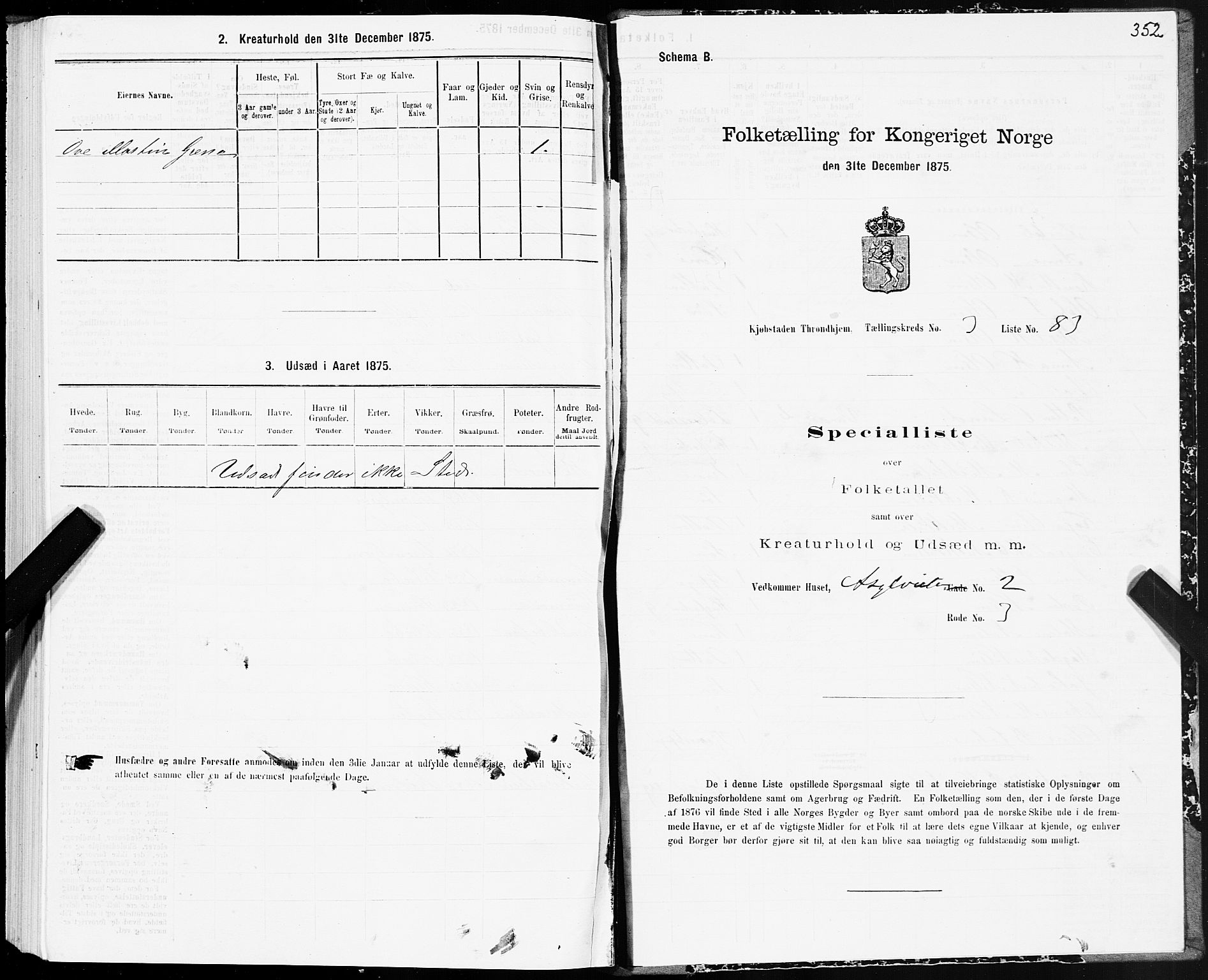 SAT, 1875 census for 1601 Trondheim, 1875, p. 2352