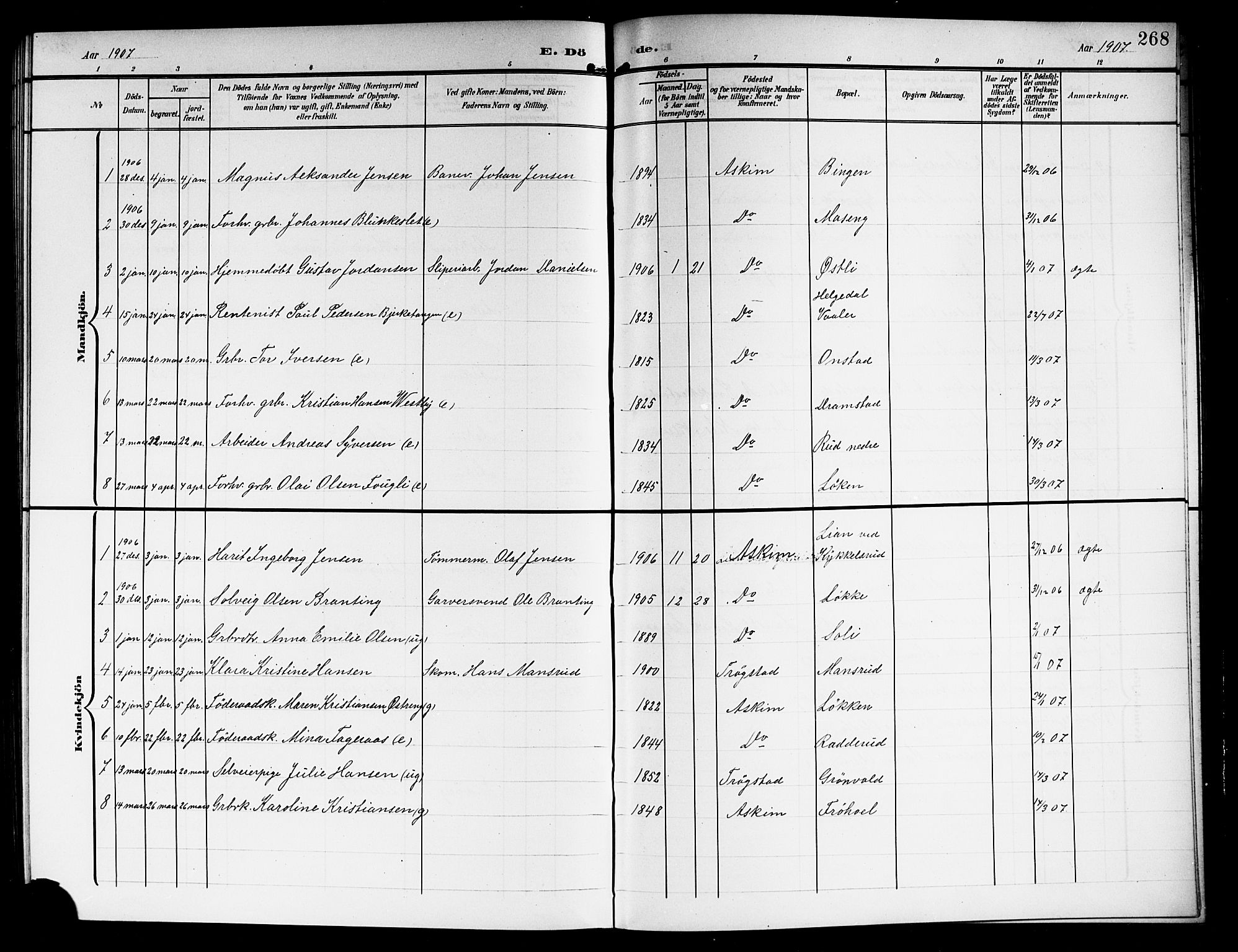 Askim prestekontor Kirkebøker, SAO/A-10900/G/Ga/L0002: Parish register (copy) no. 2, 1903-1921, p. 268