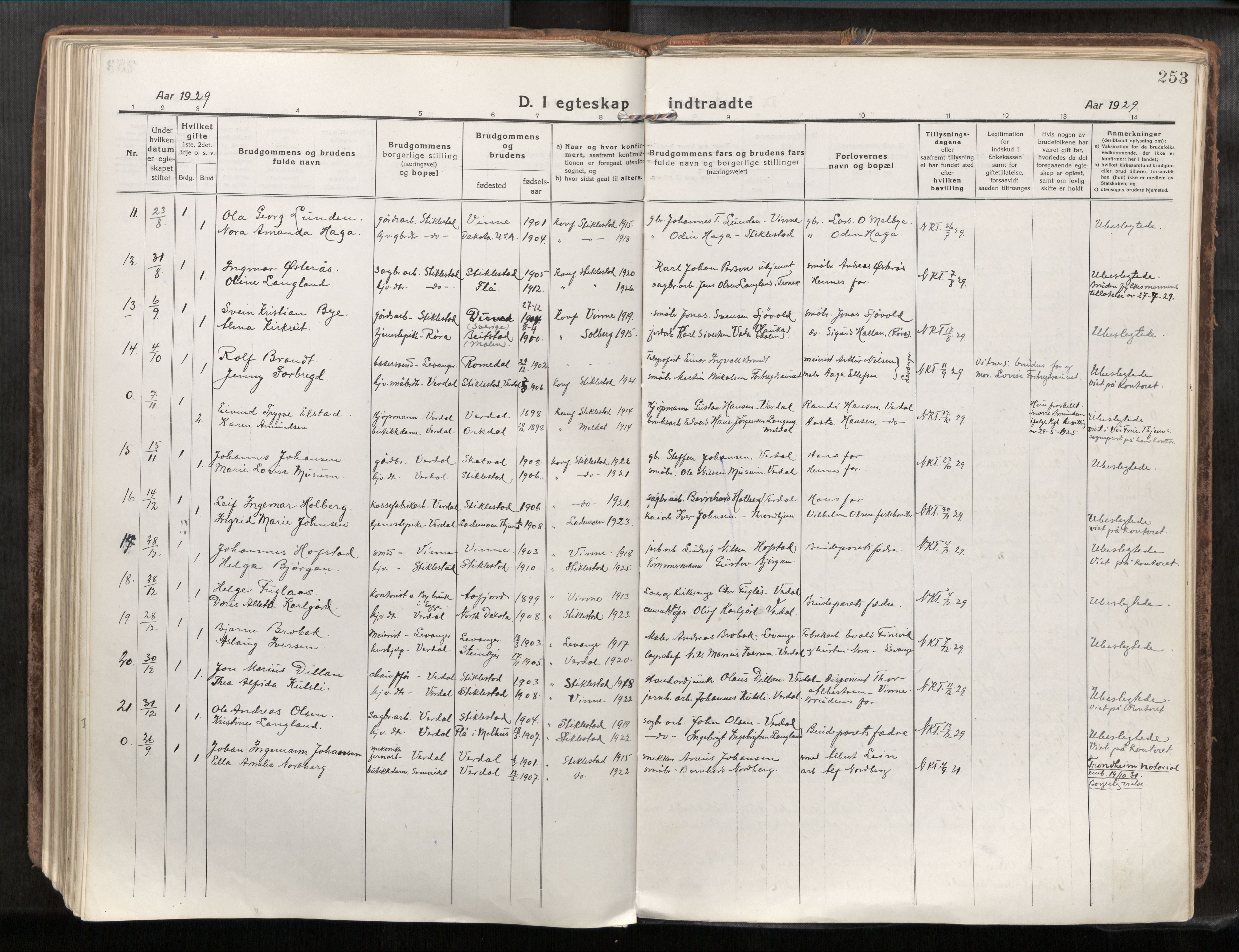 Verdal sokneprestkontor, AV/SAT-A-1156/2/H/Haa/L0001: Parish register (official) no. 1, 1917-1932, p. 253