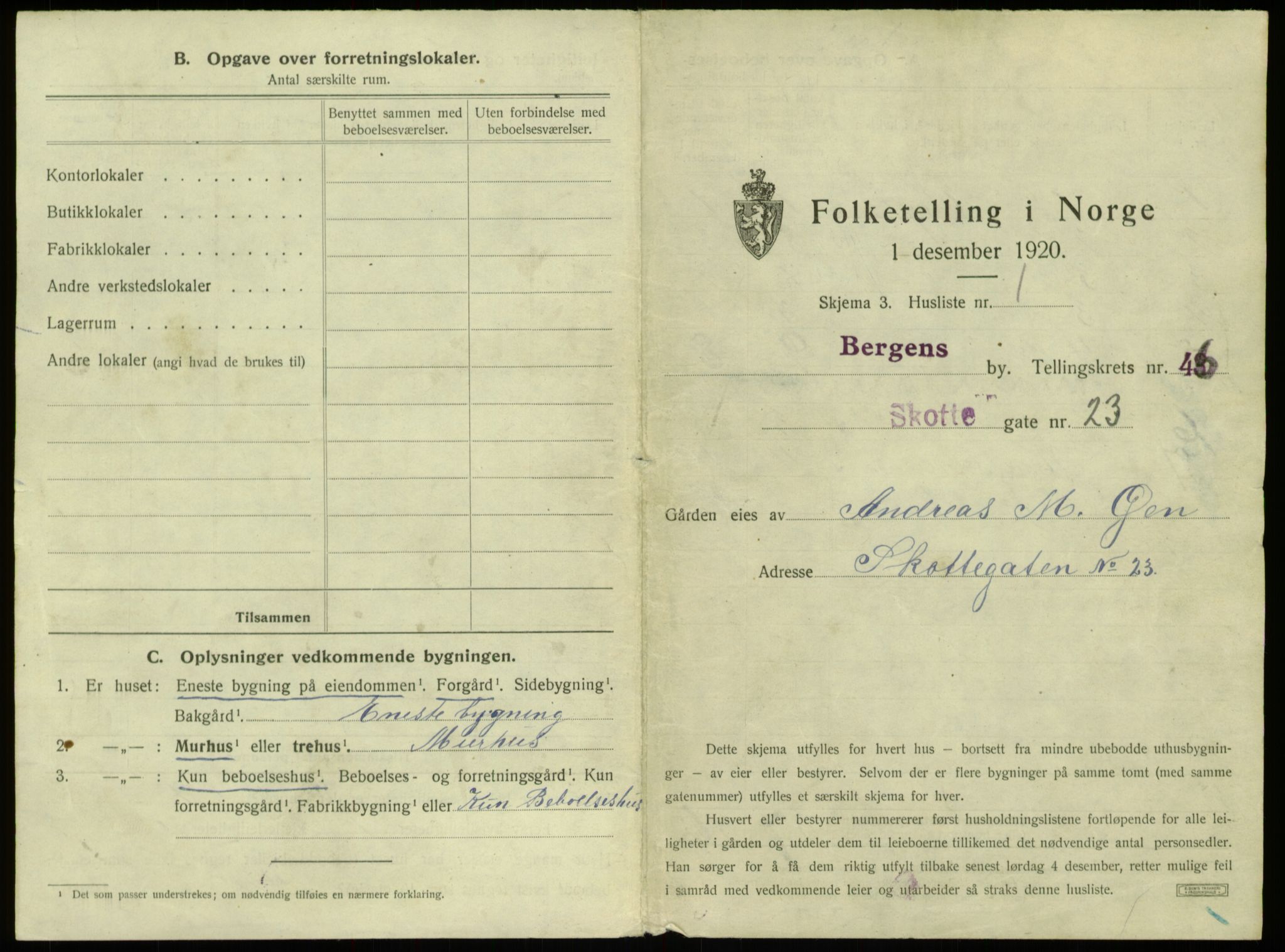 SAB, 1920 census for Bergen, 1920, p. 4255