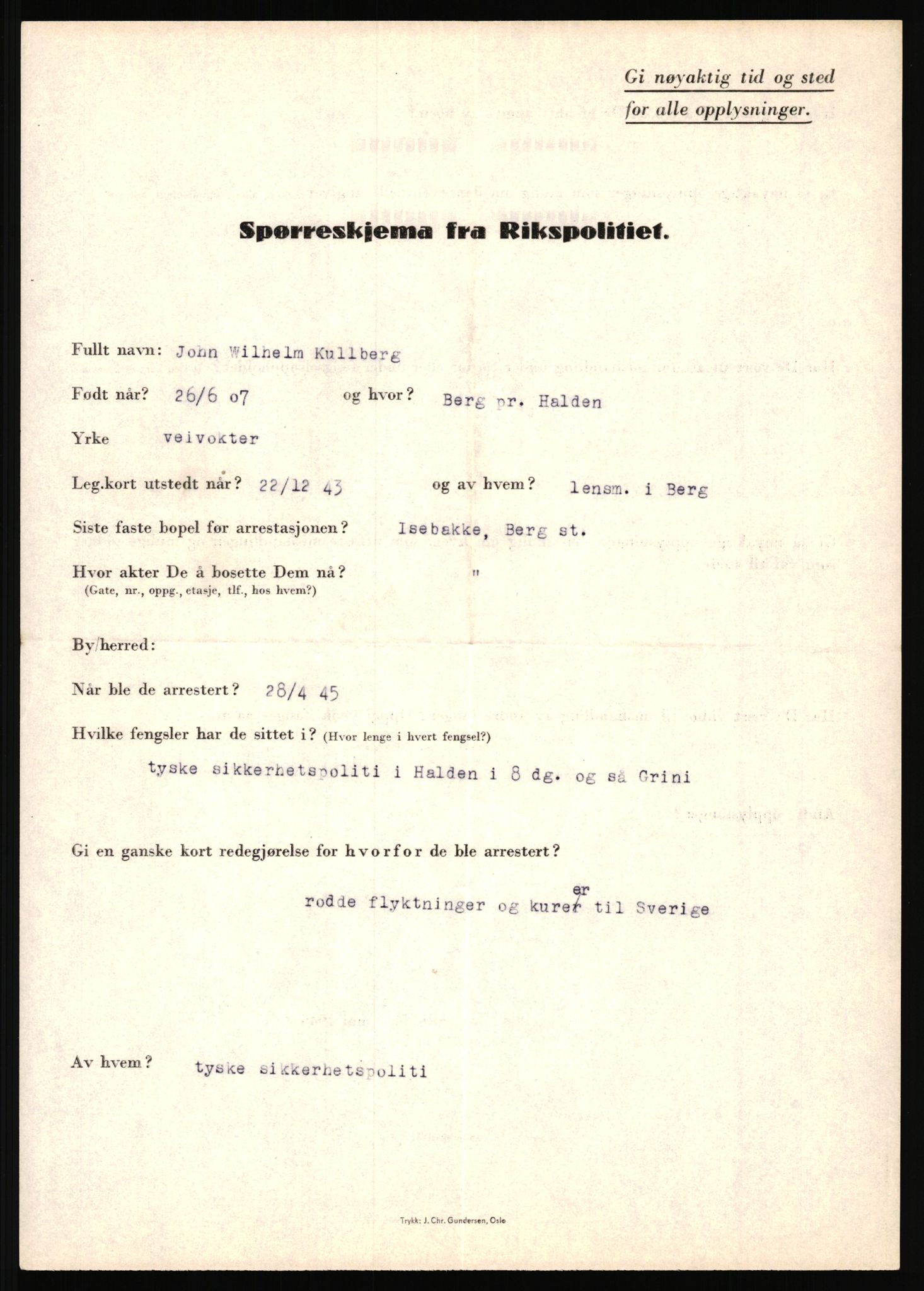 Rikspolitisjefen, AV/RA-S-1560/L/L0010: Kristianslund, Charles Ragnvald - Losvik, Einar, 1940-1945, p. 95