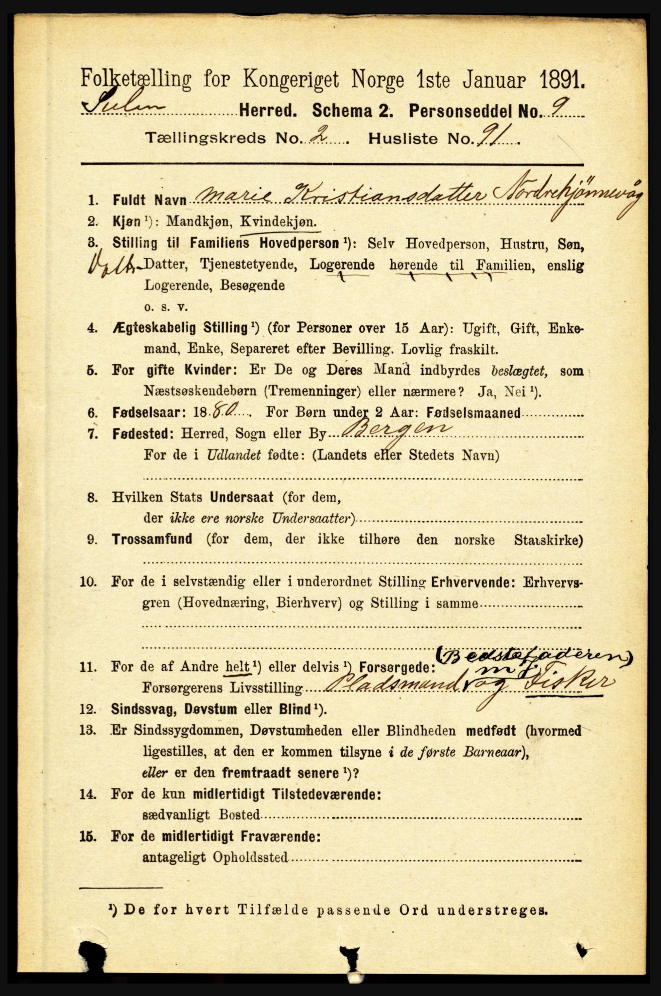 RA, 1891 census for 1412 Solund, 1891, p. 1079