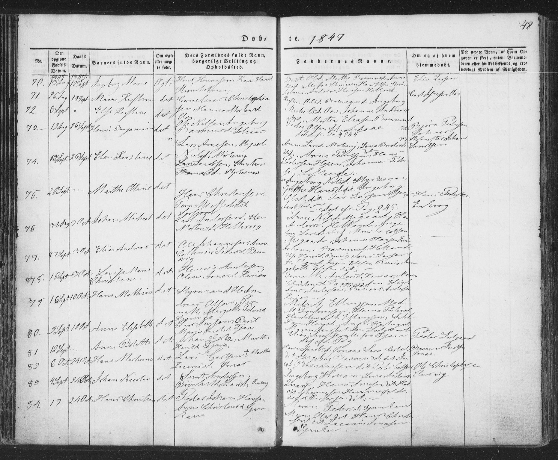 Ministerialprotokoller, klokkerbøker og fødselsregistre - Nordland, AV/SAT-A-1459/853/L0769: Parish register (official) no. 853A08, 1836-1856, p. 48