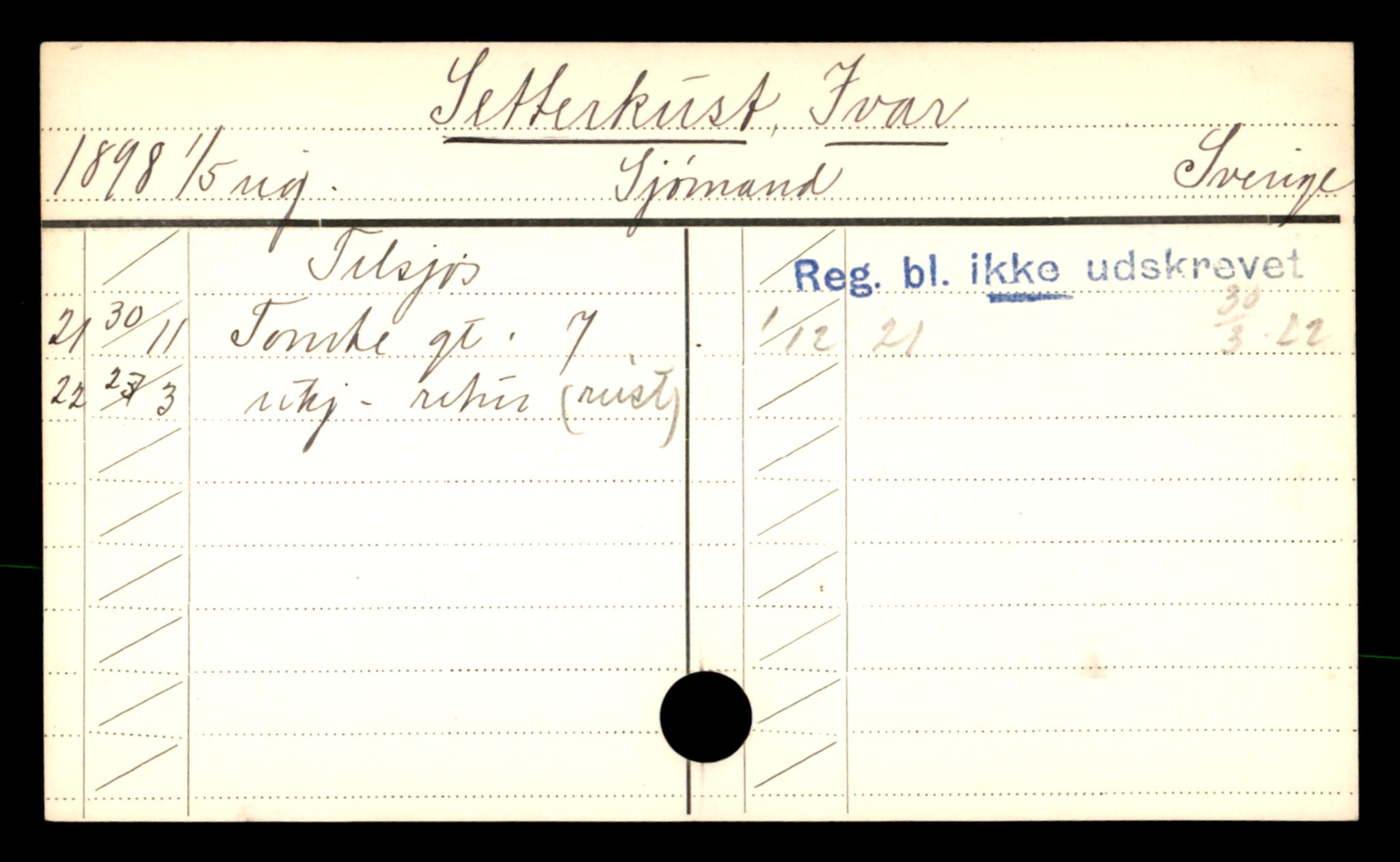 Oslo folkeregister, Registerkort, AV/SAO-A-11715/D/Da/L0084: Menn: Setsaas Olsen - Skau Hjalmar, 1906-1919