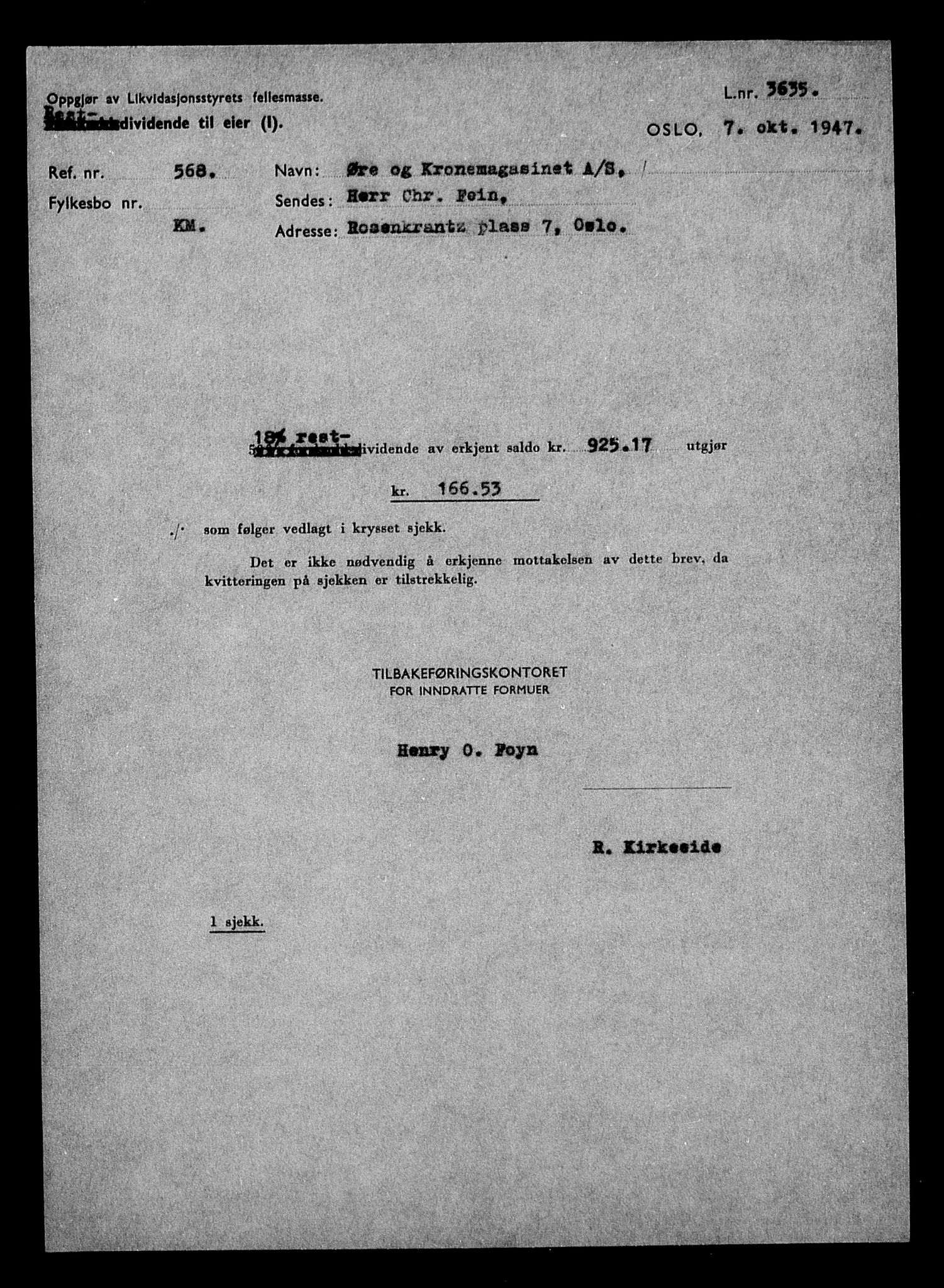 Justisdepartementet, Tilbakeføringskontoret for inndratte formuer, AV/RA-S-1564/H/Hc/Hcc/L0933: --, 1945-1947, p. 379