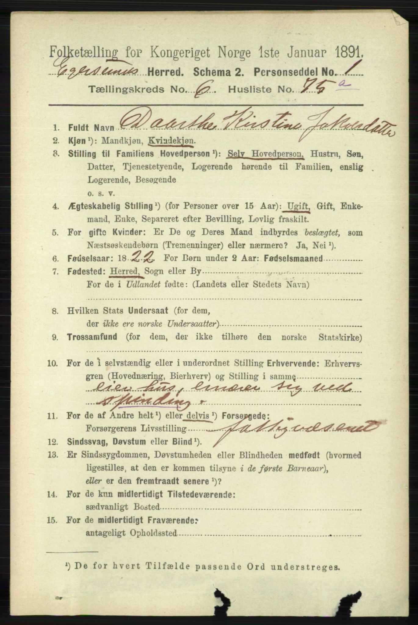 RA, 1891 census for 1116 Eigersund herred, 1891, p. 2719