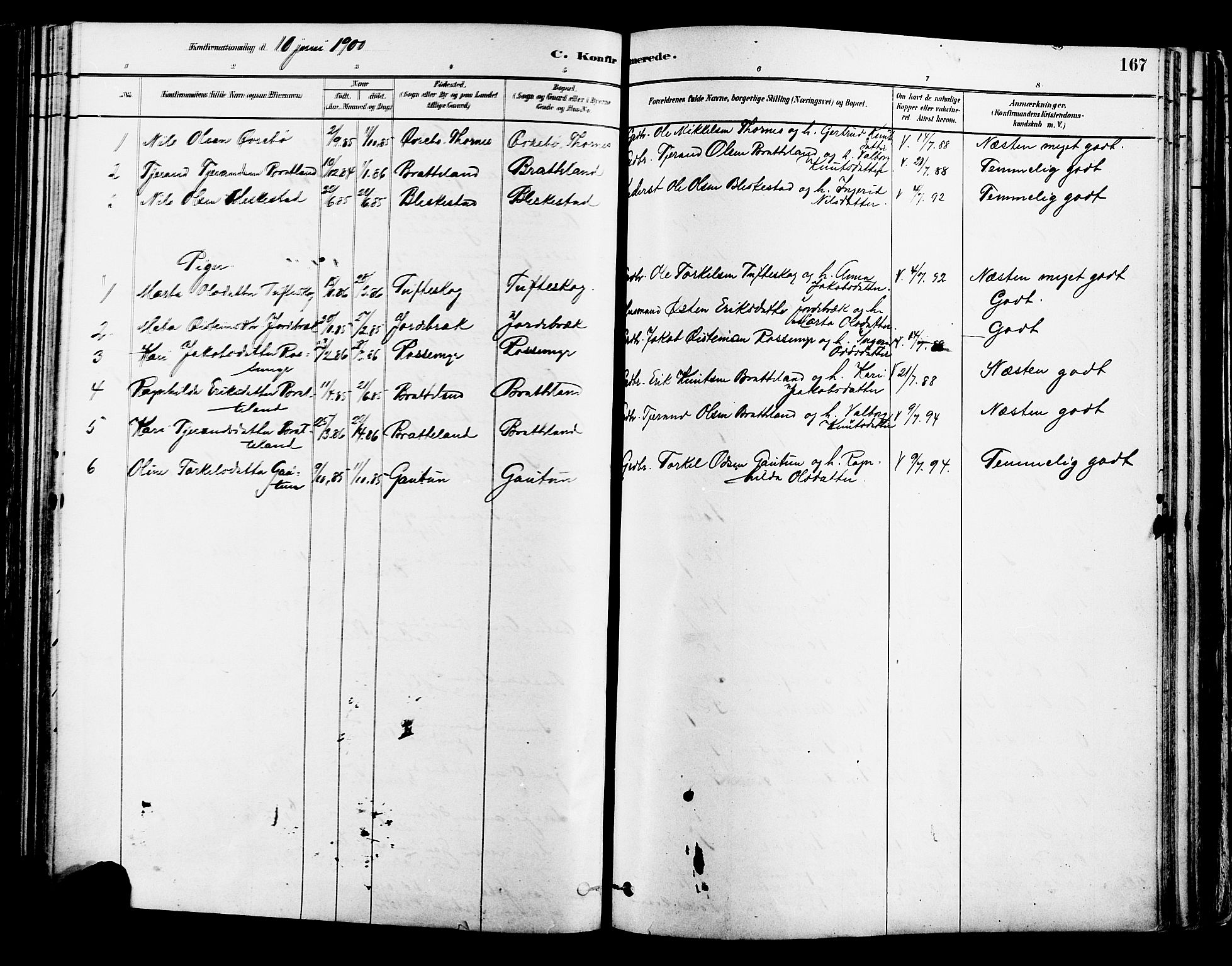 Suldal sokneprestkontor, AV/SAST-A-101845/01/IV/L0011: Parish register (official) no. A 11, 1878-1900, p. 167