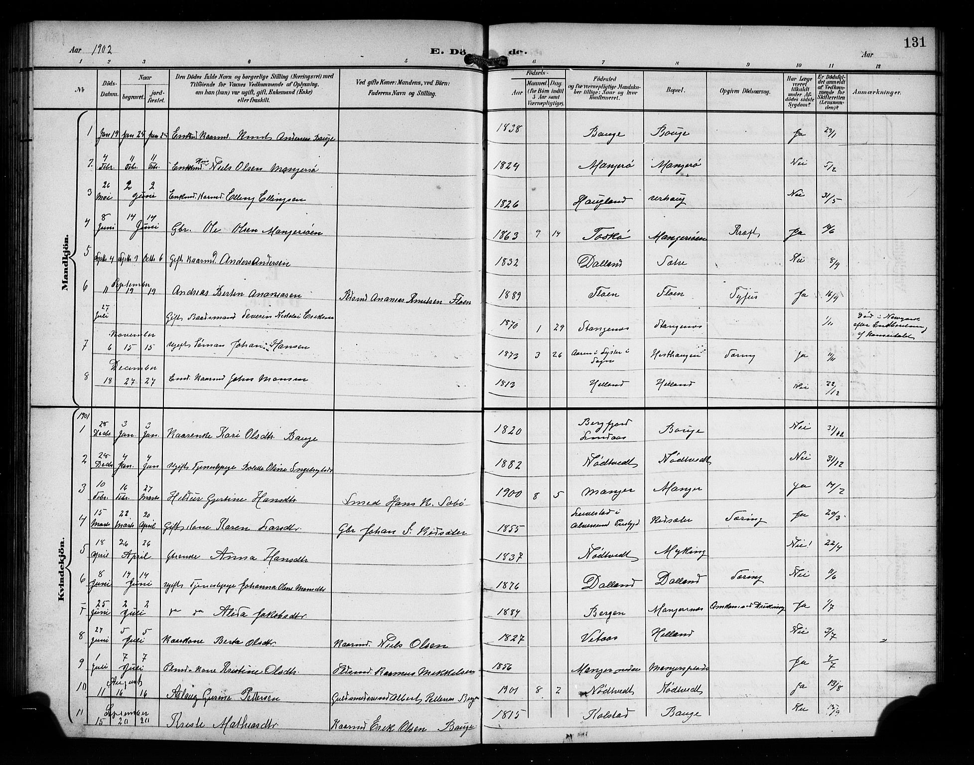 Manger sokneprestembete, SAB/A-76801/H/Hab: Parish register (copy) no. A 2, 1902-1923, p. 131