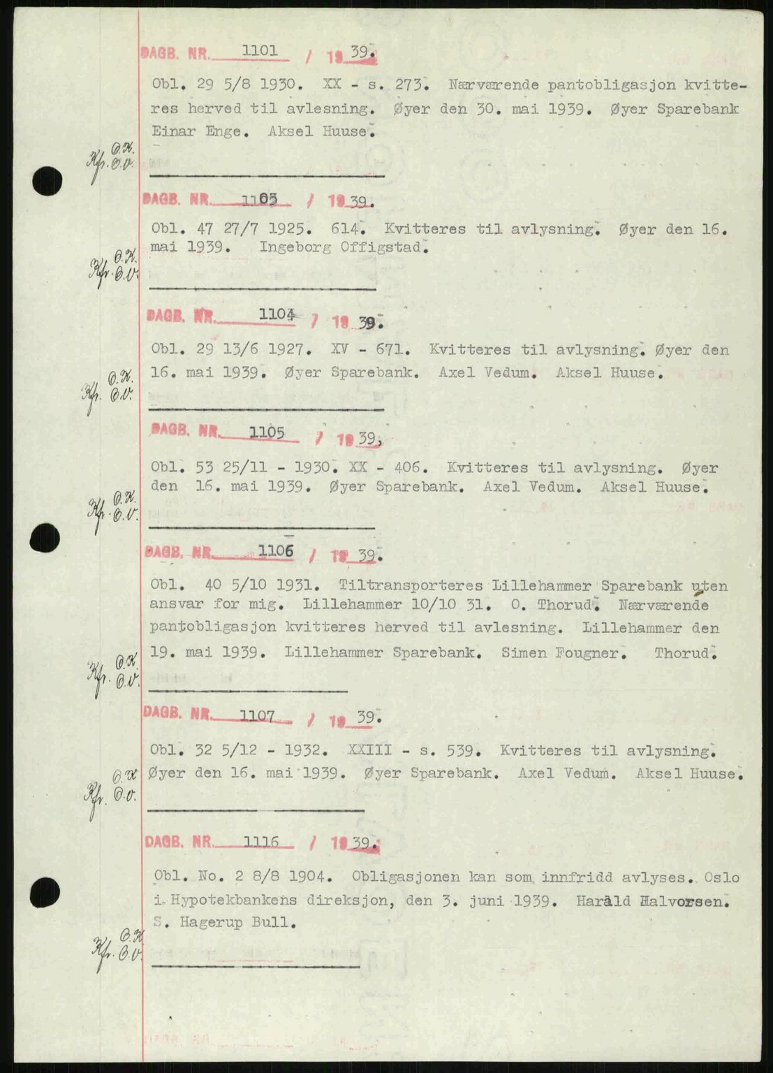 Sør-Gudbrandsdal tingrett, SAH/TING-004/H/Hb/Hbf/L0002: Mortgage book no. C1, 1938-1951, Diary no: : 1101/1939