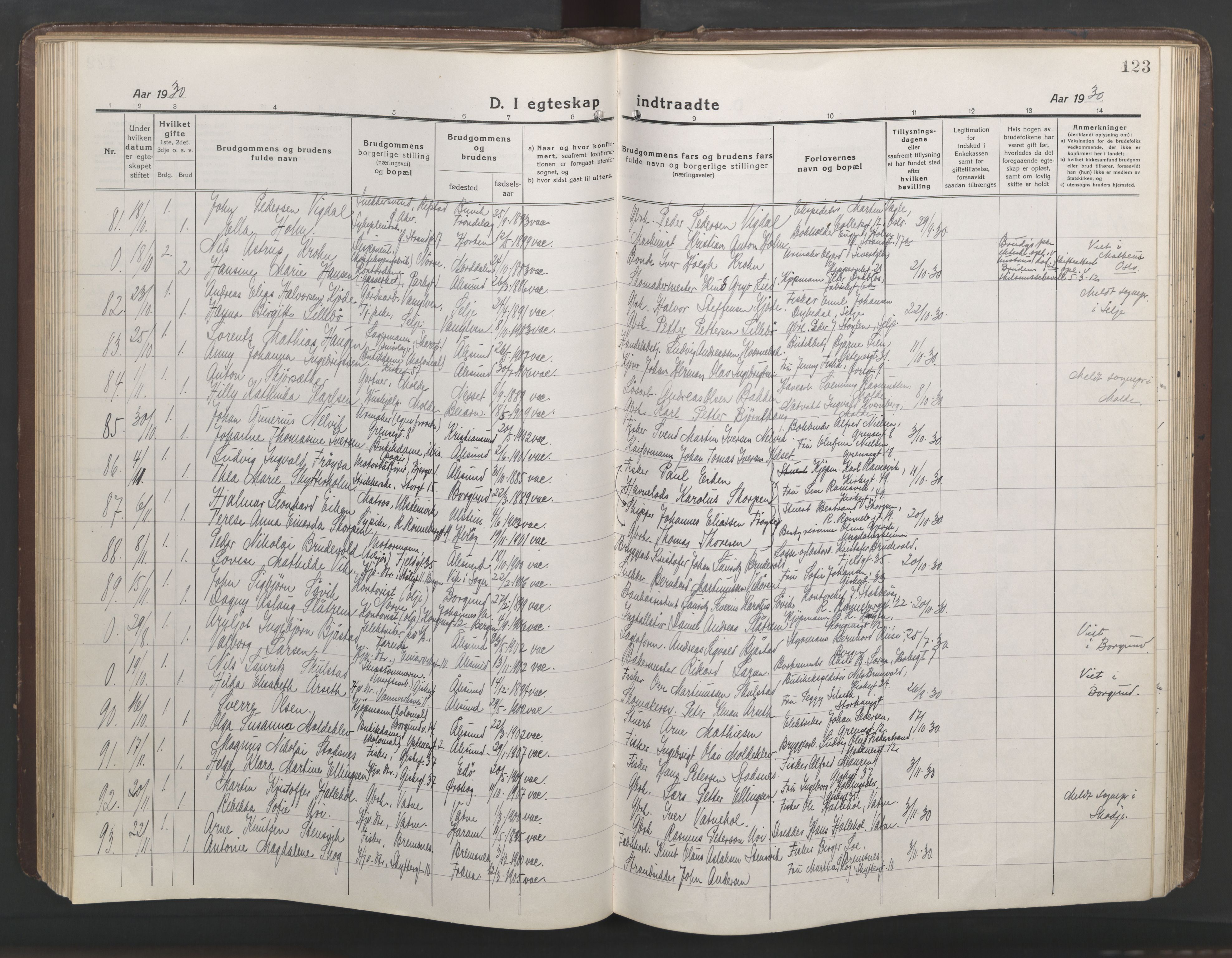 Ministerialprotokoller, klokkerbøker og fødselsregistre - Møre og Romsdal, AV/SAT-A-1454/529/L0473: Parish register (copy) no. 529C10, 1918-1941, p. 123