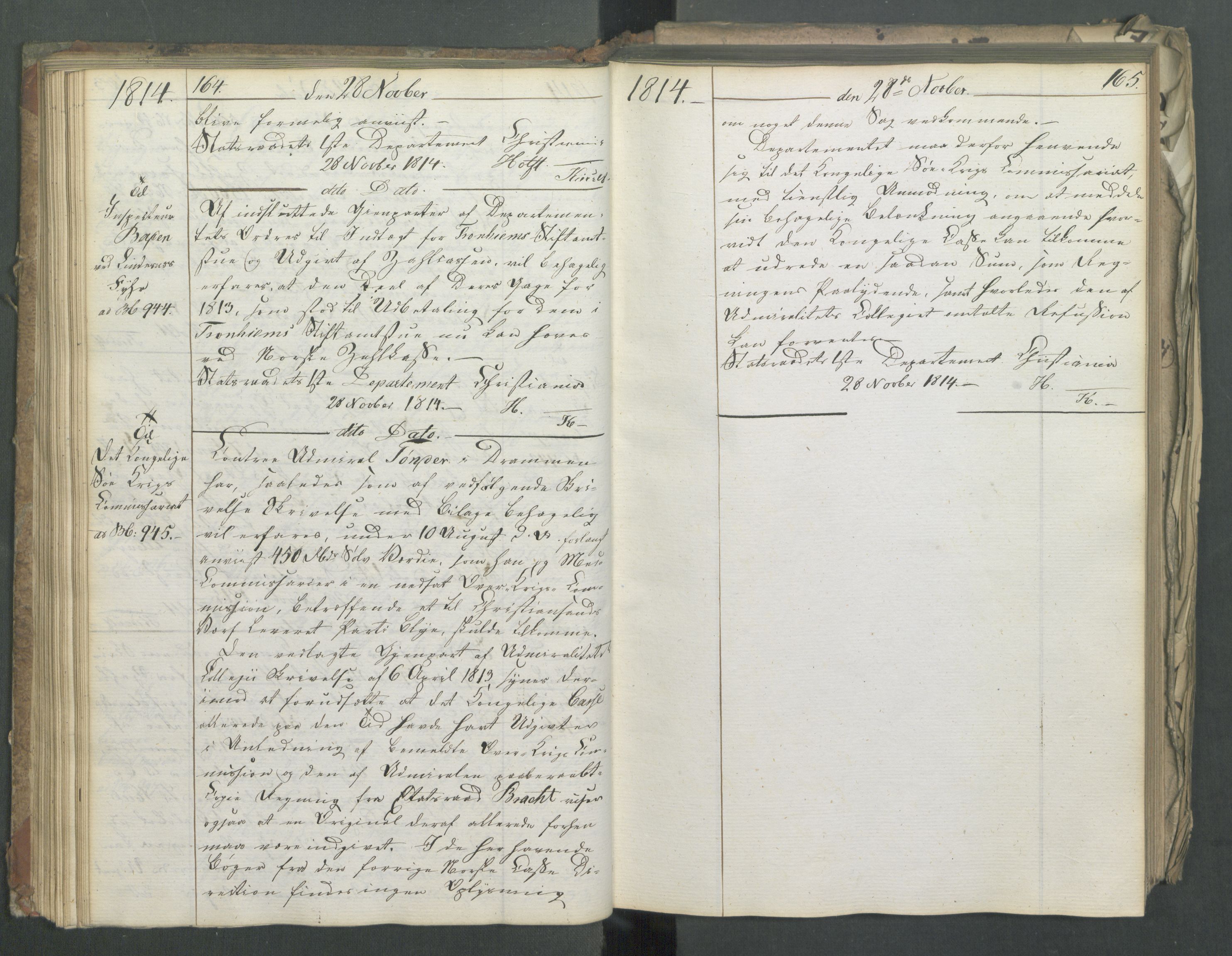 Departementene i 1814, AV/RA-S-3899/Fa/L0011: Bokholderkontoret - Kopibok, 1814, p. 164-165