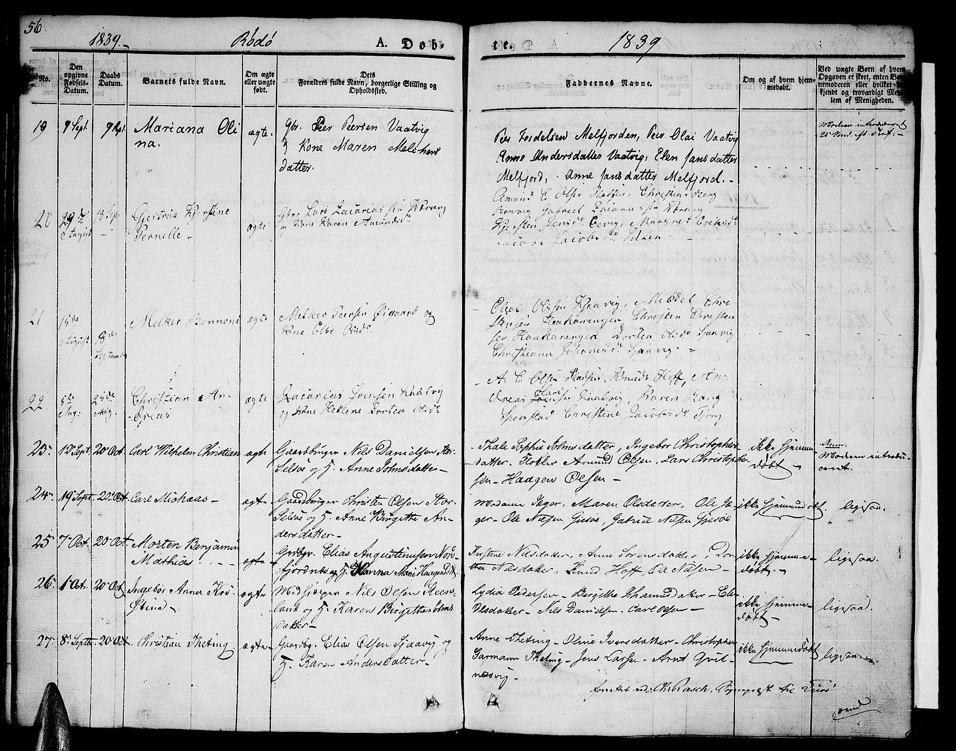 Ministerialprotokoller, klokkerbøker og fødselsregistre - Nordland, AV/SAT-A-1459/841/L0598: Parish register (official) no. 841A06 /1, 1825-1844, p. 56