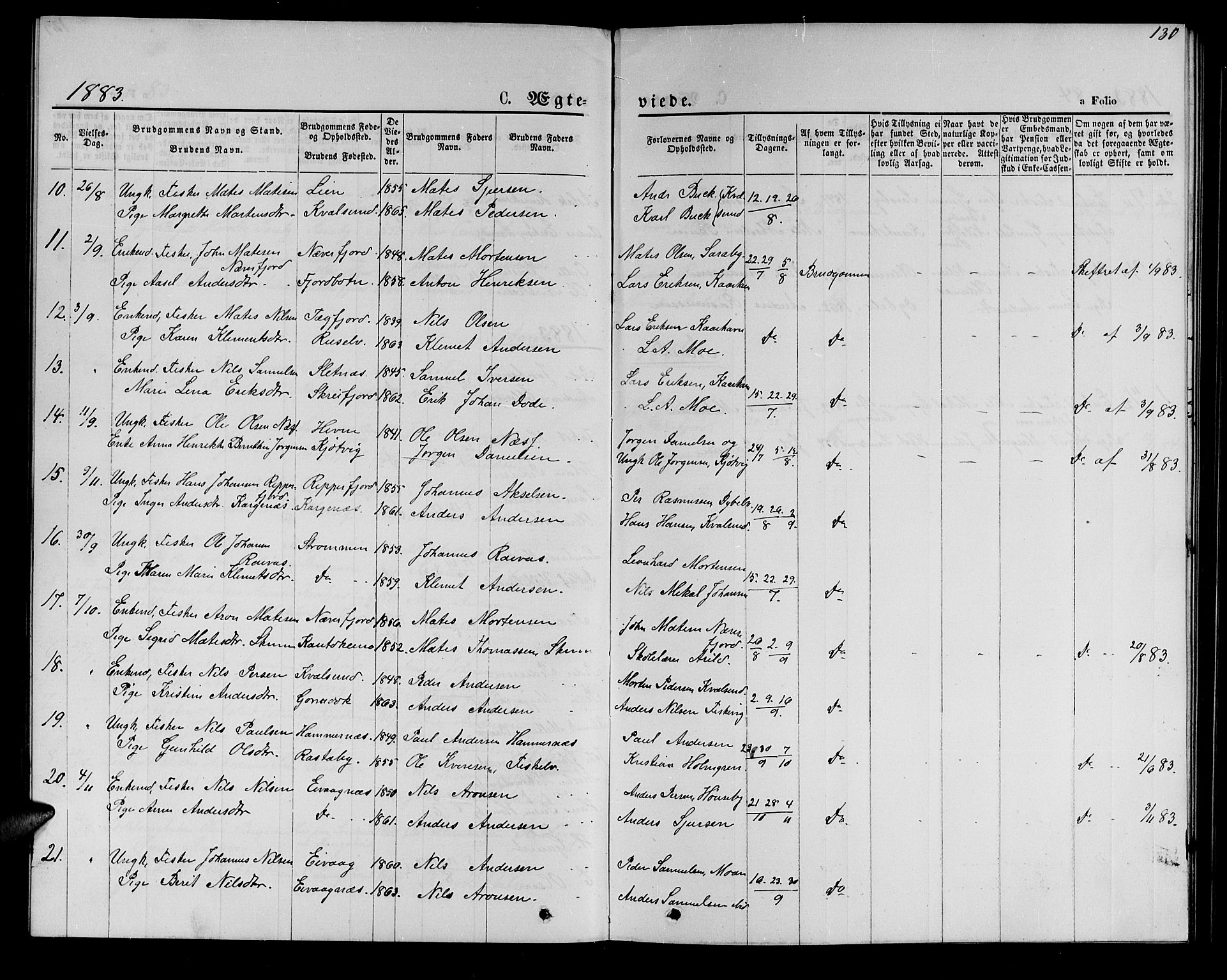 Hammerfest sokneprestkontor, SATØ/S-1347/H/Hb/L0005.klokk: Parish register (copy) no. 5, 1869-1884, p. 130