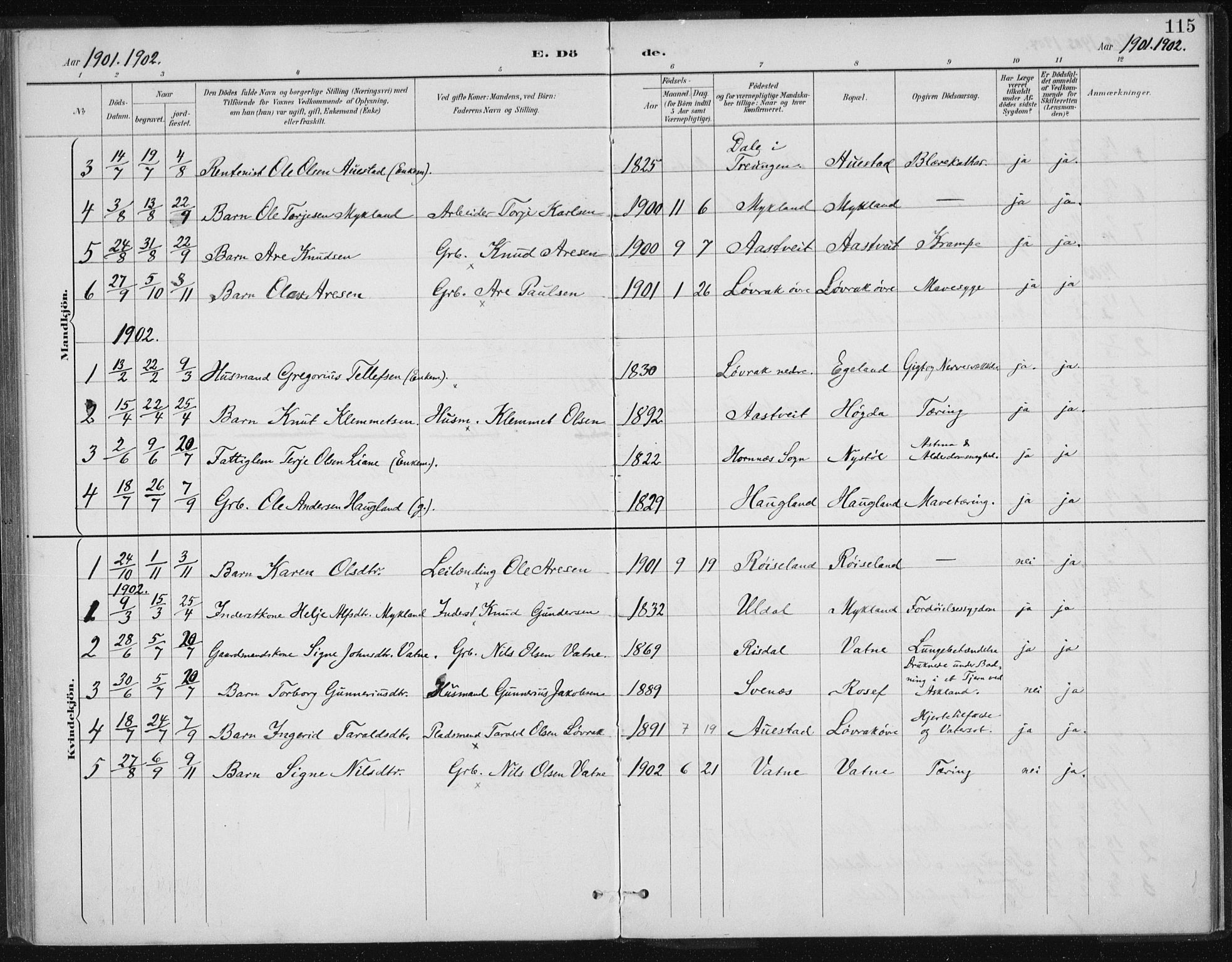 Herefoss sokneprestkontor, AV/SAK-1111-0019/F/Fa/Fac/L0002: Parish register (official) no. A 2, 1887-1915, p. 115