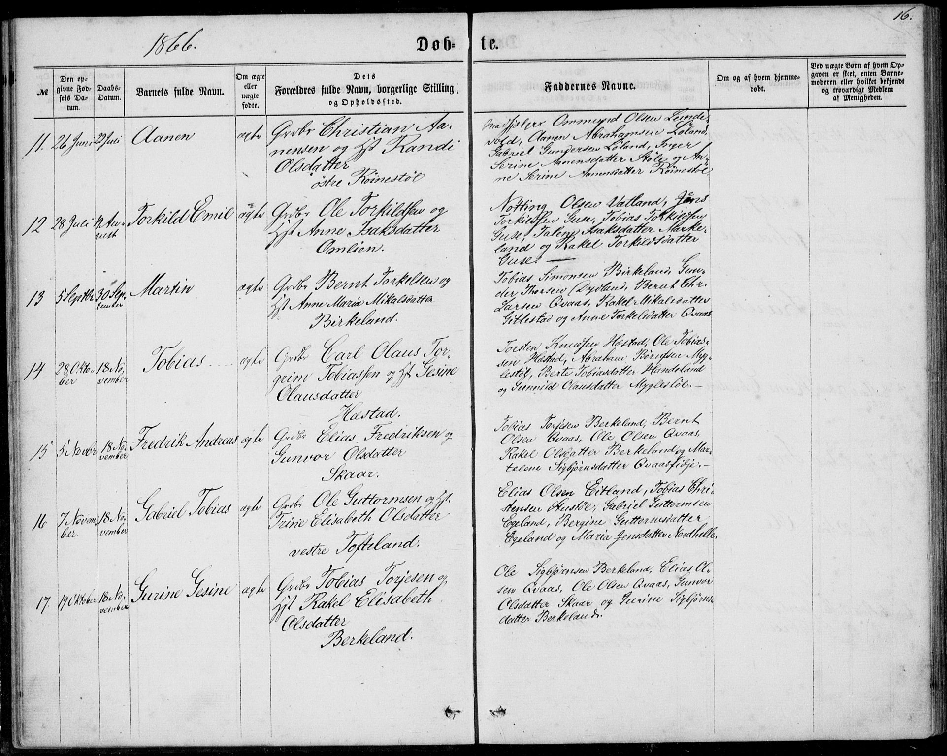 Lyngdal sokneprestkontor, SAK/1111-0029/F/Fa/Fab/L0002: Parish register (official) no. A 2, 1861-1878, p. 16