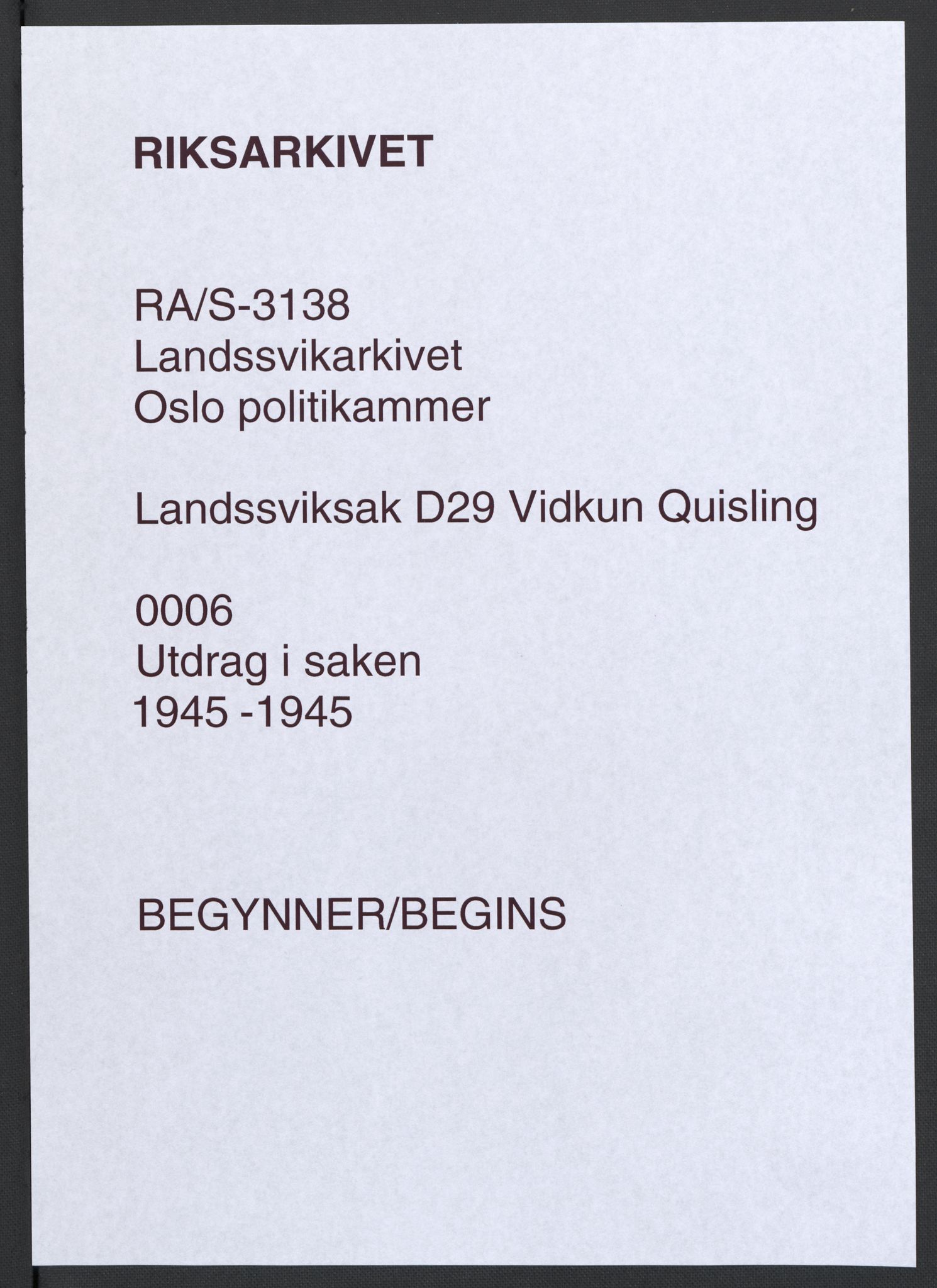 Landssvikarkivet, Oslo politikammer, AV/RA-S-3138-01/D/Da/L0003: Dnr. 29, 1945, p. 3222