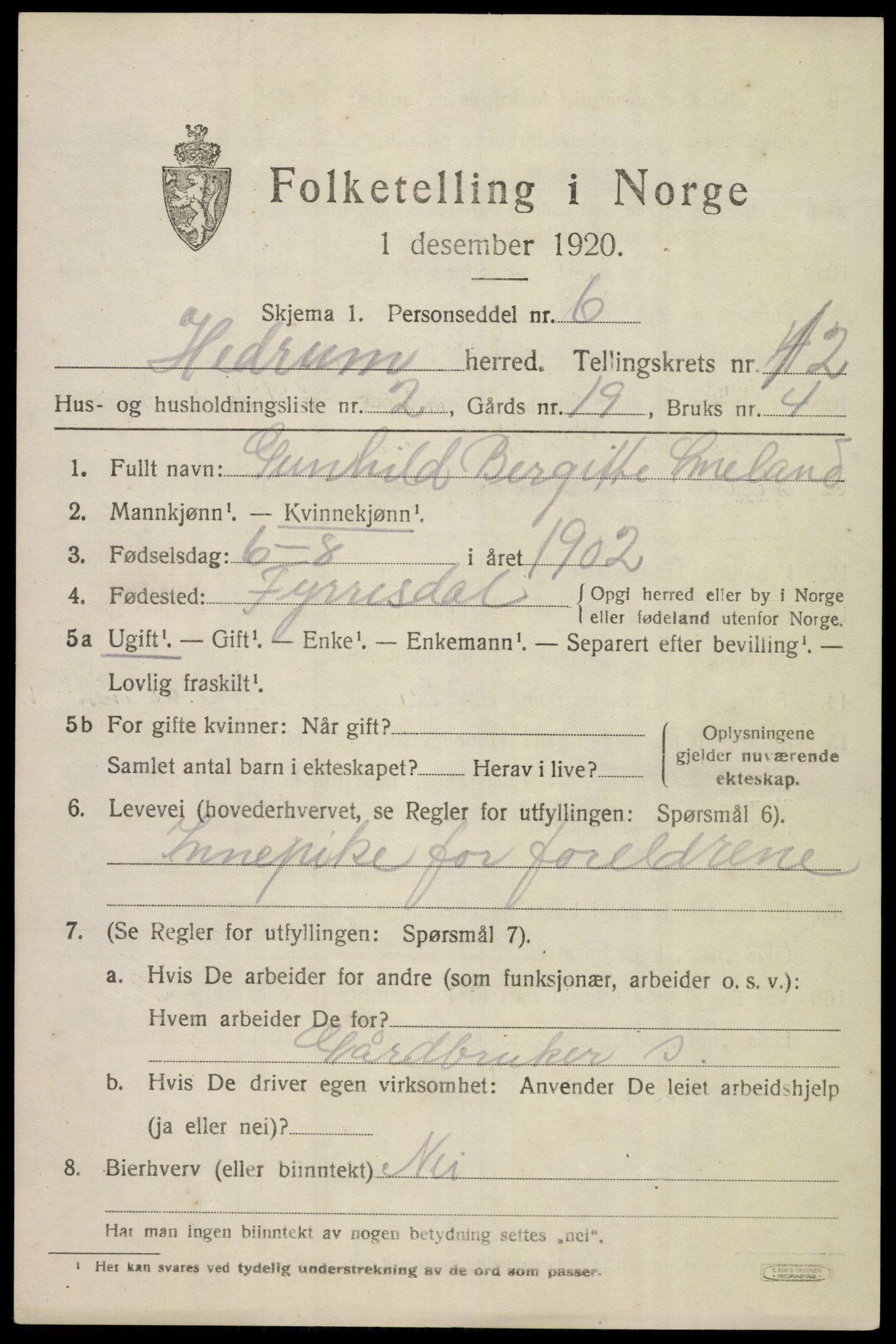 SAKO, 1920 census for Hedrum, 1920, p. 8043