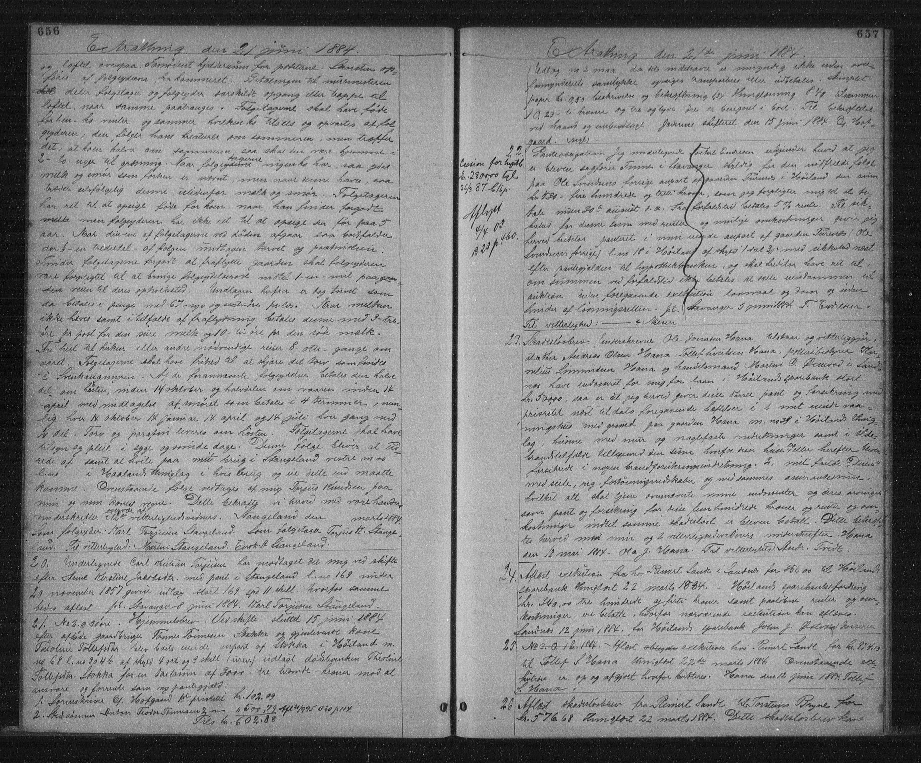 Jæren sorenskriveri, SAST/A-100310/01/4/41/41BF/L0008: Mortgage book no. 15, 1882-1885, p. 656-657