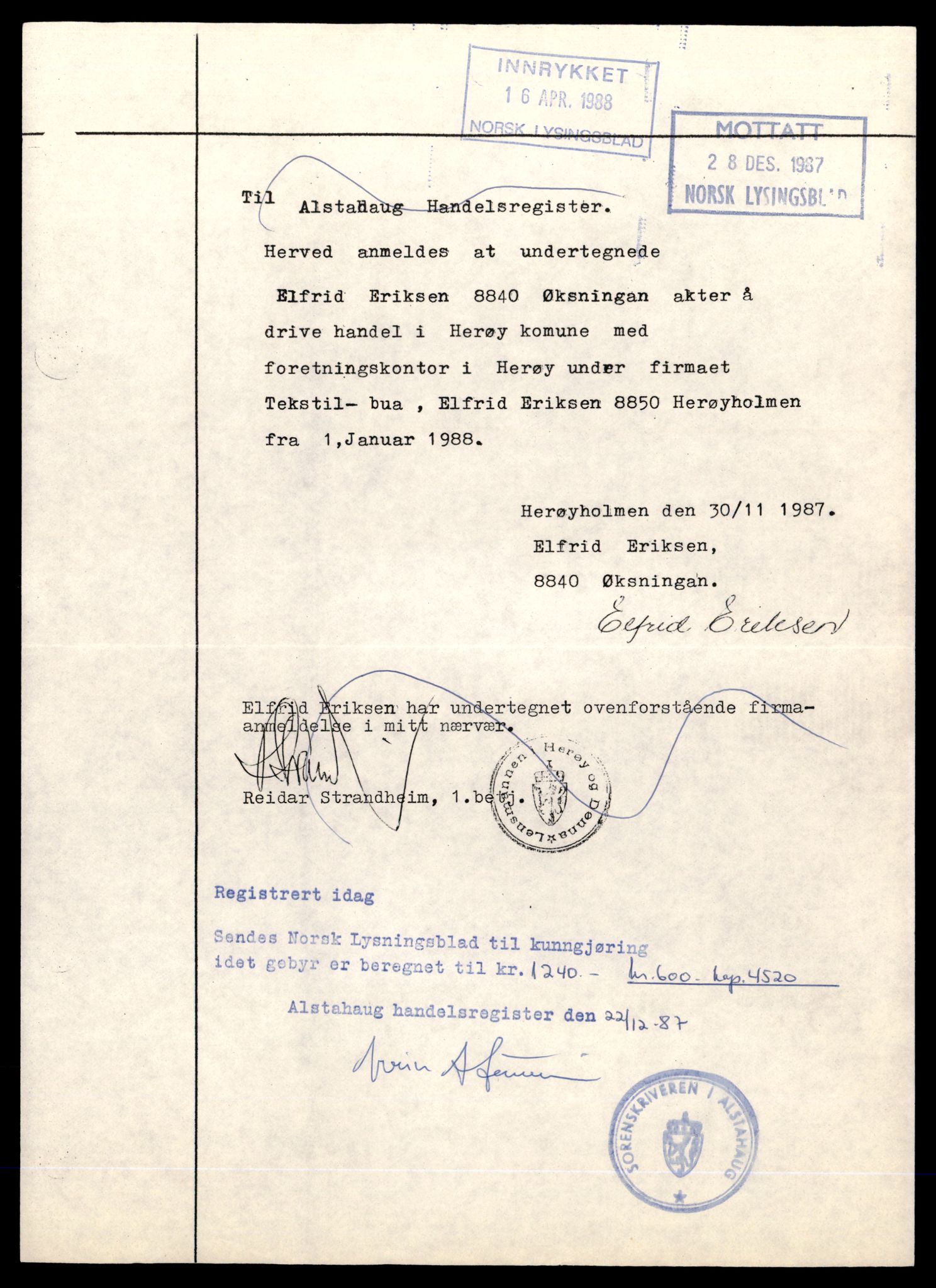 Alstahaug sorenskriveri, AV/SAT-A-1009/2/J/Jd/Jda/L0005: Bilag, enkeltmannsforetak, T-Å, 1944-1990, p. 7