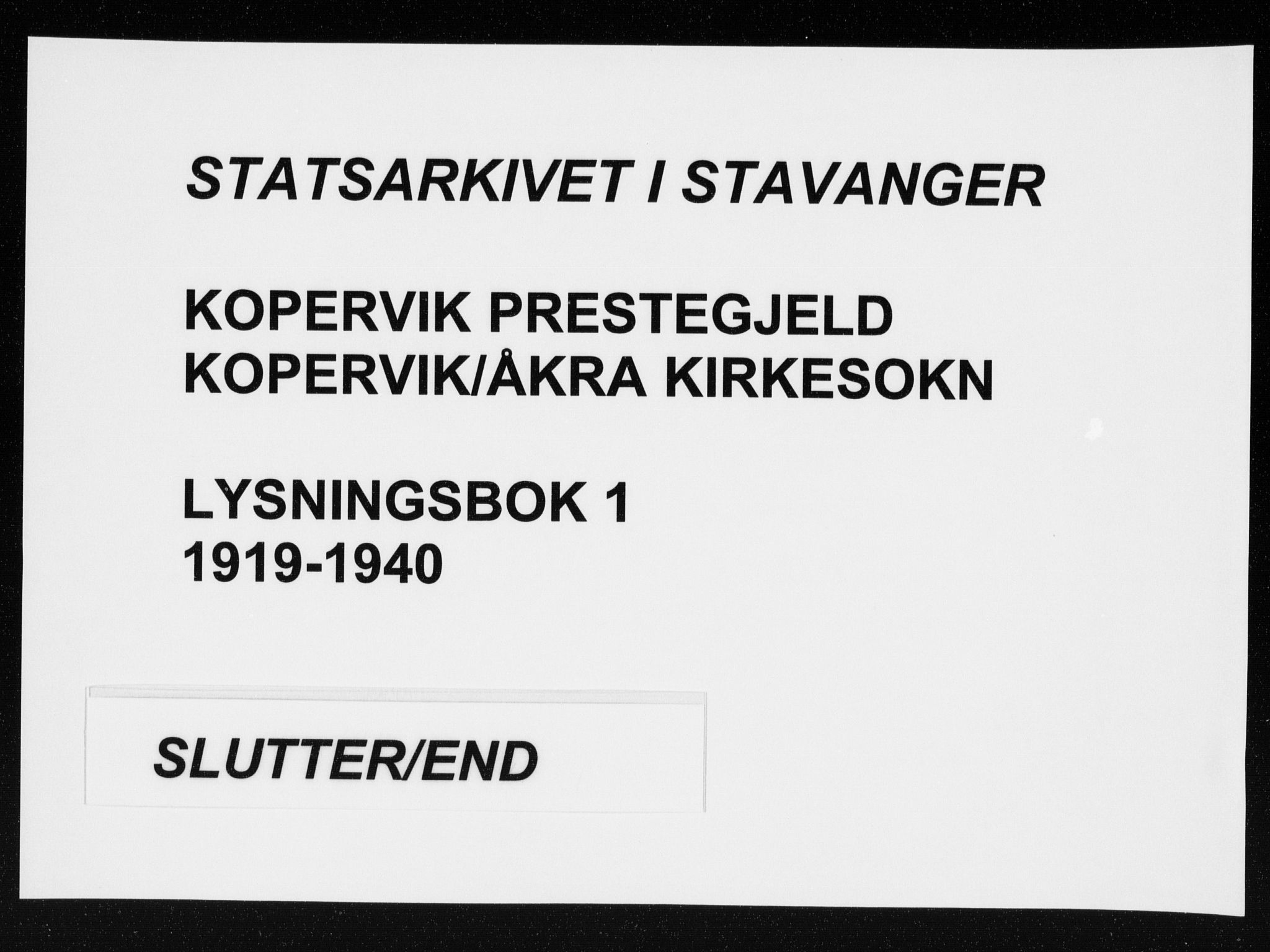 Kopervik sokneprestkontor, SAST/A-101850/I/Ie/L0001: Banns register no. 1, 1919-1940
