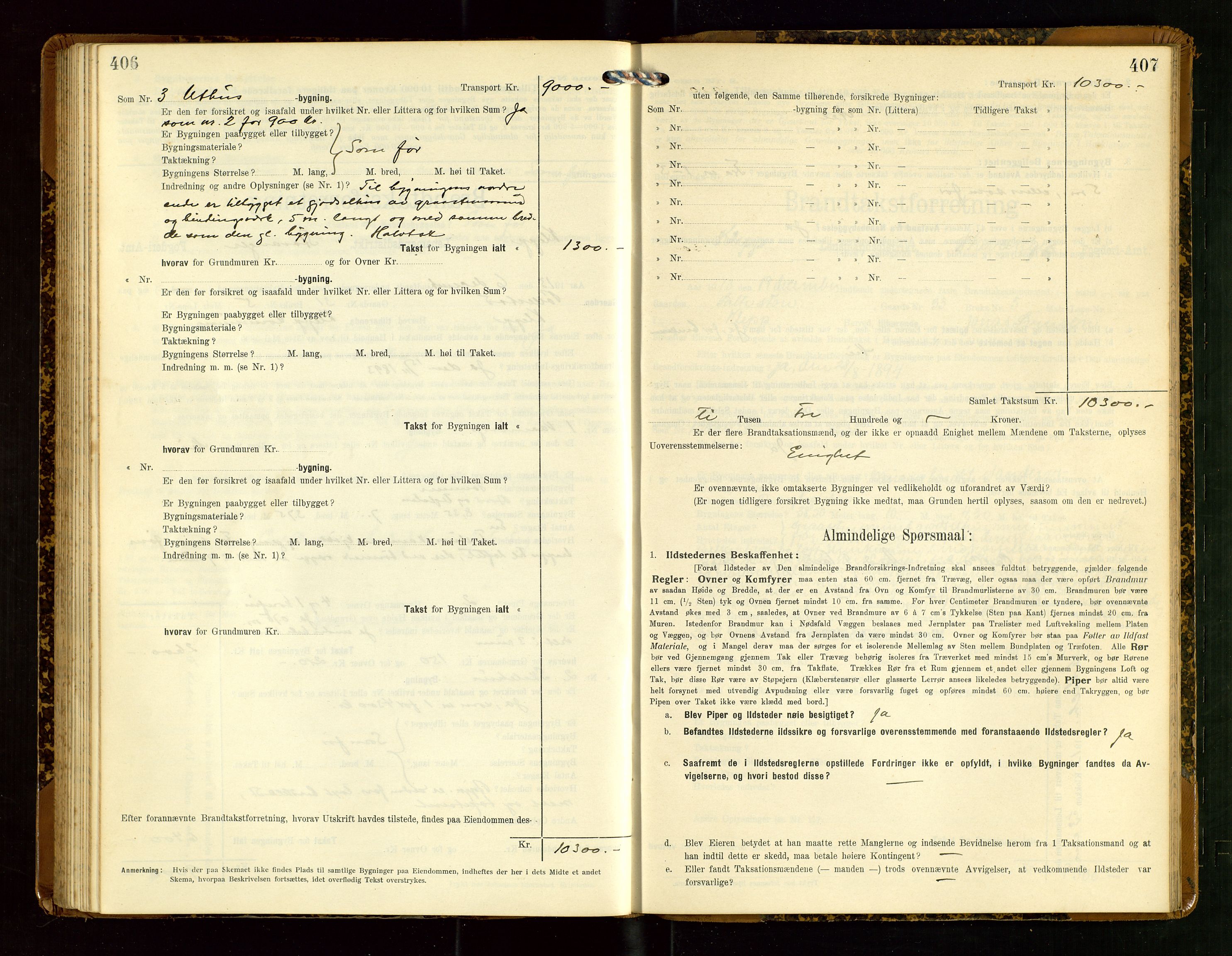 Klepp lensmannskontor, AV/SAST-A-100163/Goc/L0007: "Brandtaxationsprotokol" m/register, 1911-1915, p. 406-407