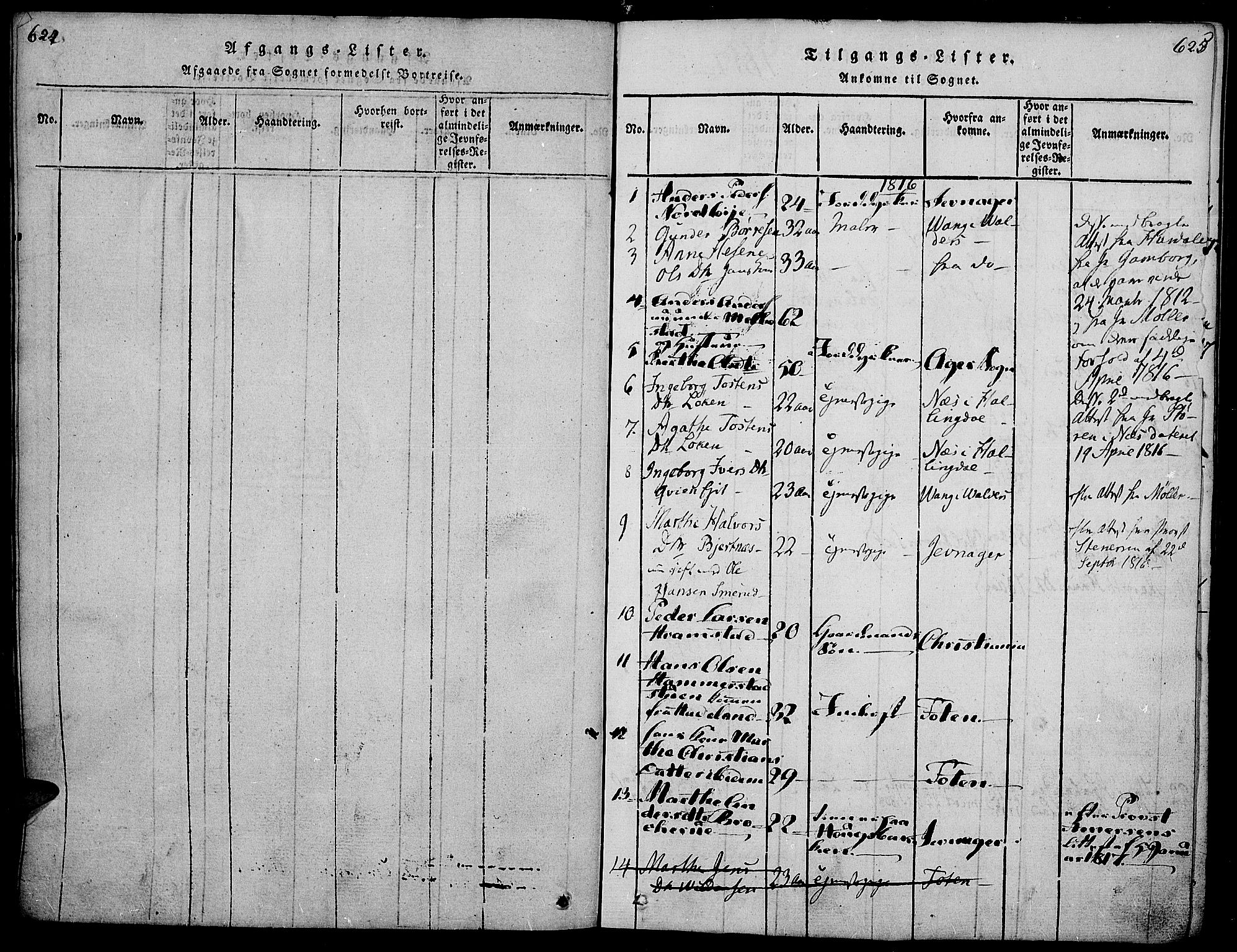 Gran prestekontor, SAH/PREST-112/H/Ha/Haa/L0009: Parish register (official) no. 9, 1815-1824, p. 622-623
