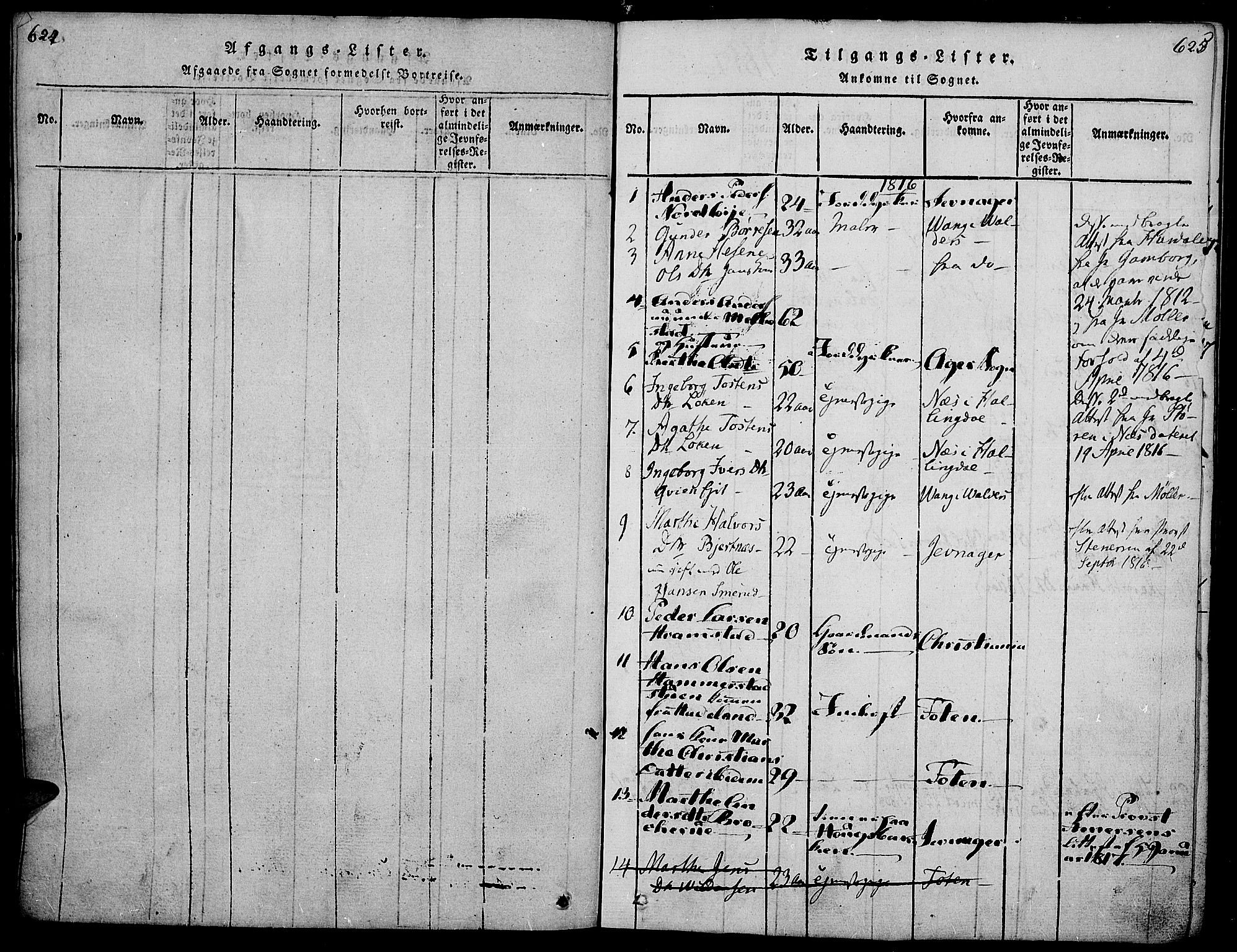 Gran prestekontor, AV/SAH-PREST-112/H/Ha/Haa/L0009: Parish register (official) no. 9, 1815-1824, p. 622-623