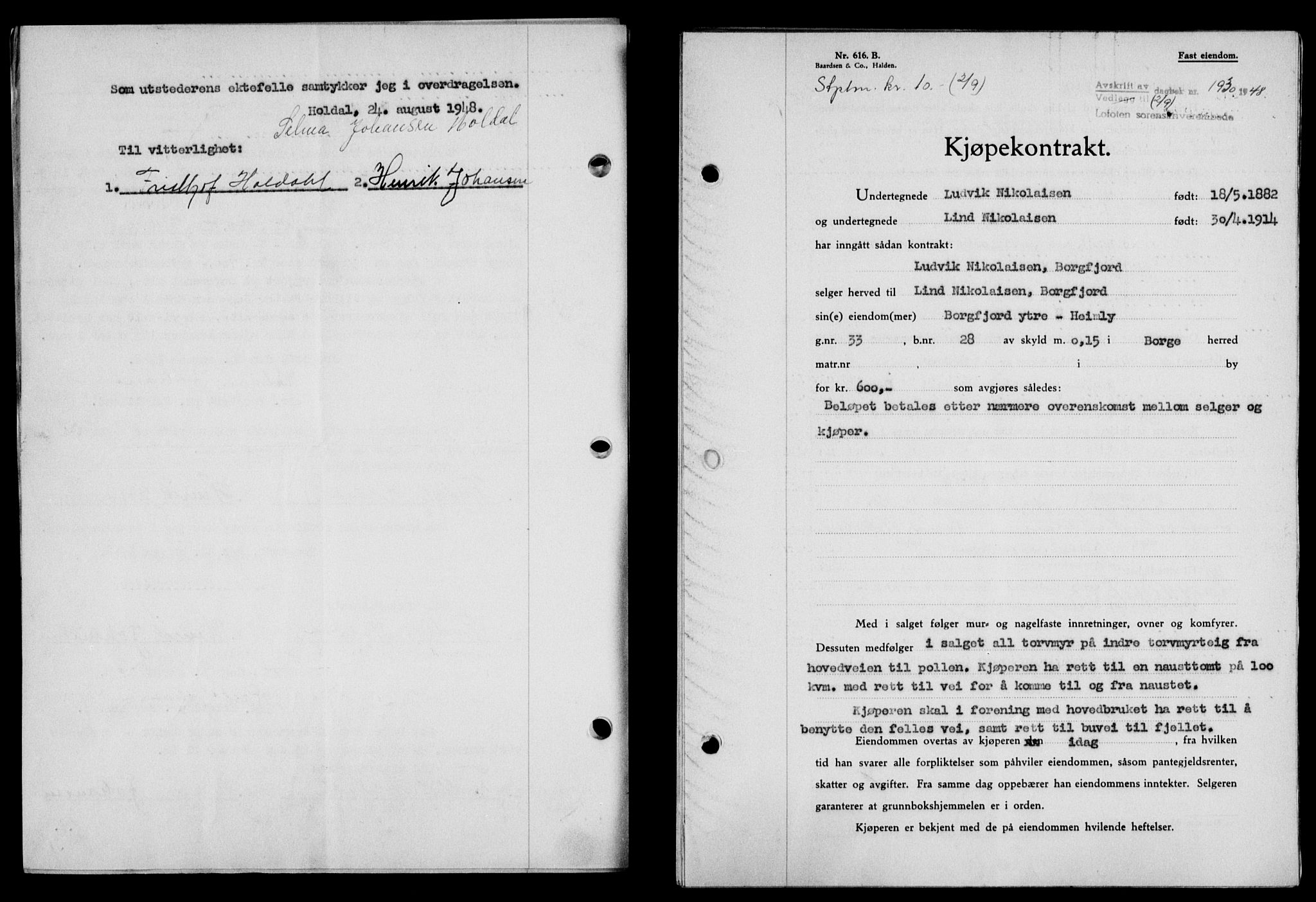 Lofoten sorenskriveri, SAT/A-0017/1/2/2C/L0019a: Mortgage book no. 19a, 1948-1948, Diary no: : 1930/1948