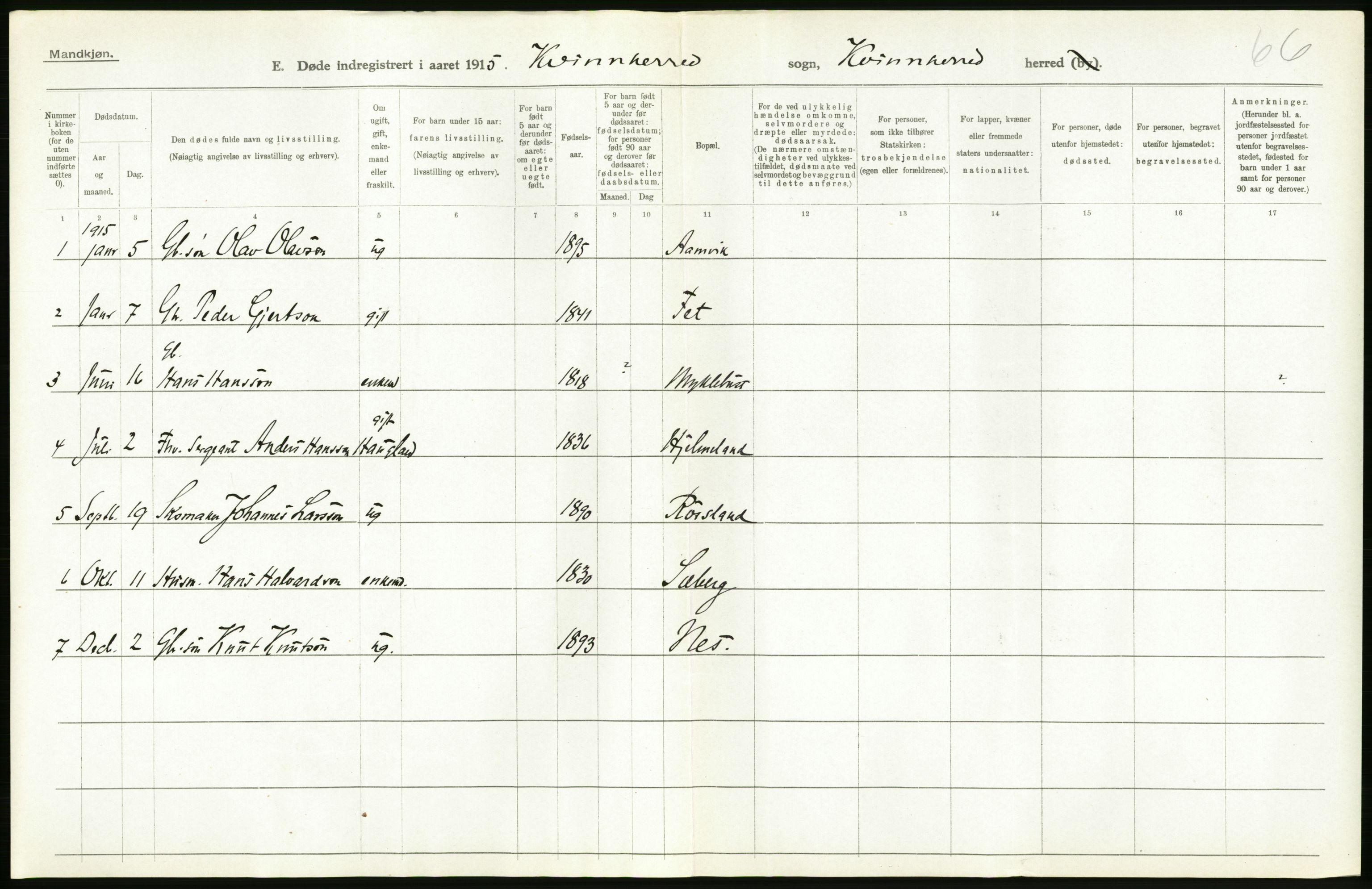 Statistisk sentralbyrå, Sosiodemografiske emner, Befolkning, RA/S-2228/D/Df/Dfb/Dfbe/L0032: S. Bergenhus amt: Døde, dødfødte. Bygder., 1915, p. 8