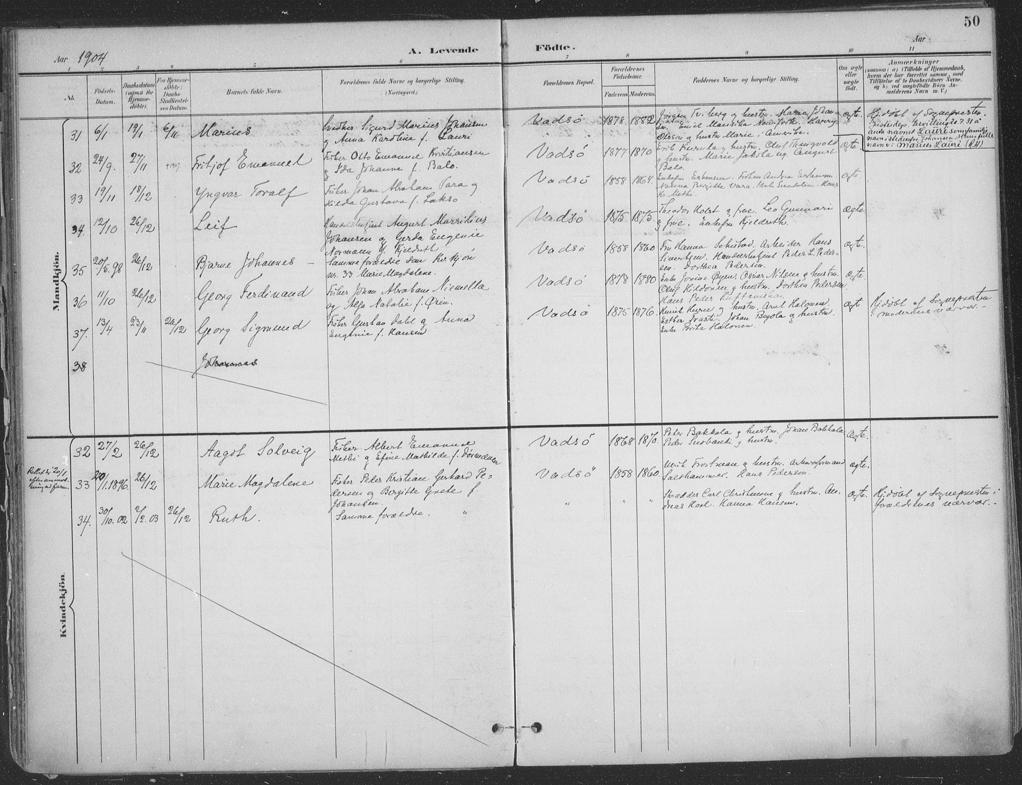 Vadsø sokneprestkontor, AV/SATØ-S-1325/H/Ha/L0007kirke: Parish register (official) no. 7, 1896-1916, p. 50