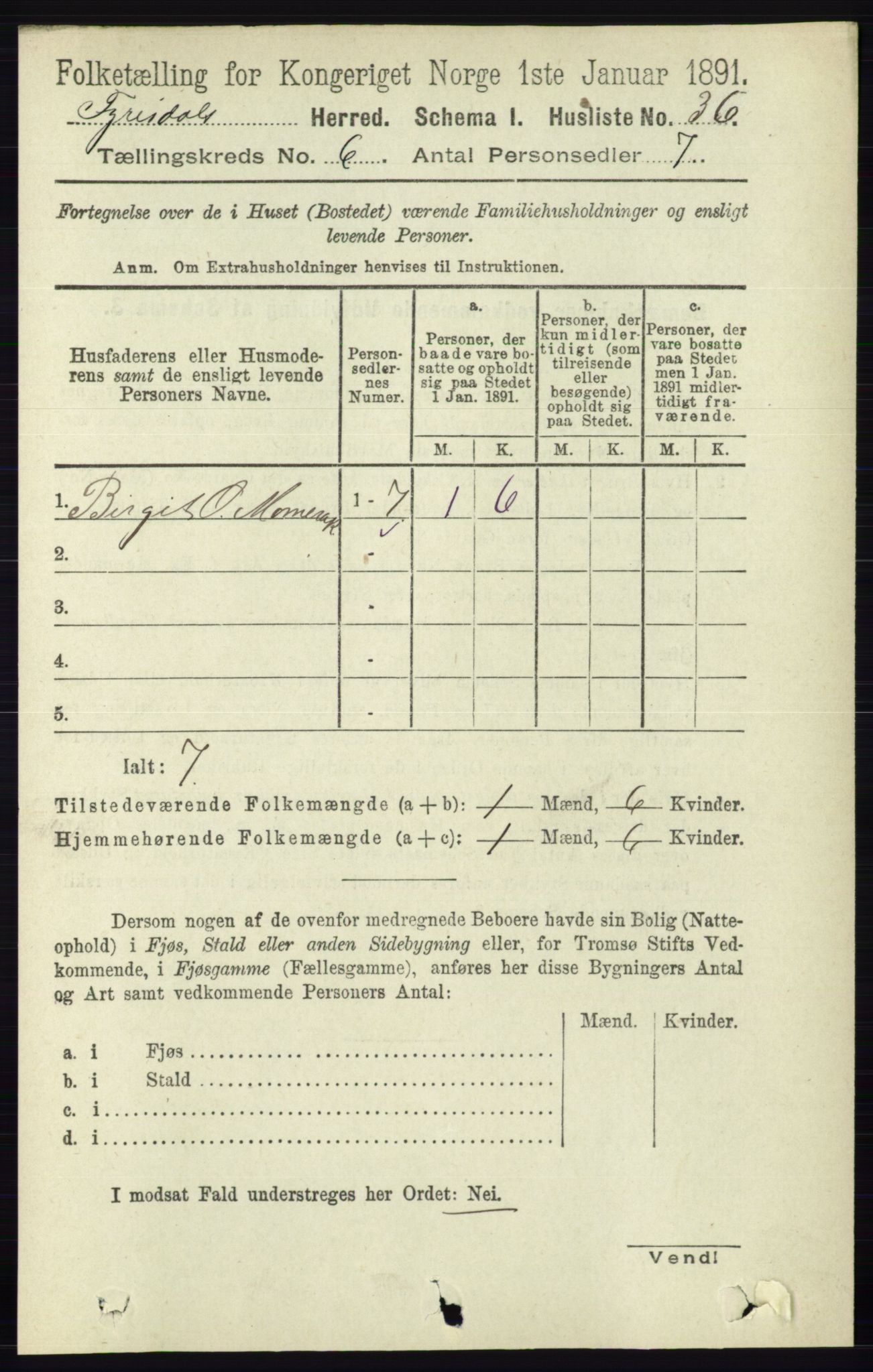 RA, 1891 census for 0831 Fyresdal, 1891, p. 1657