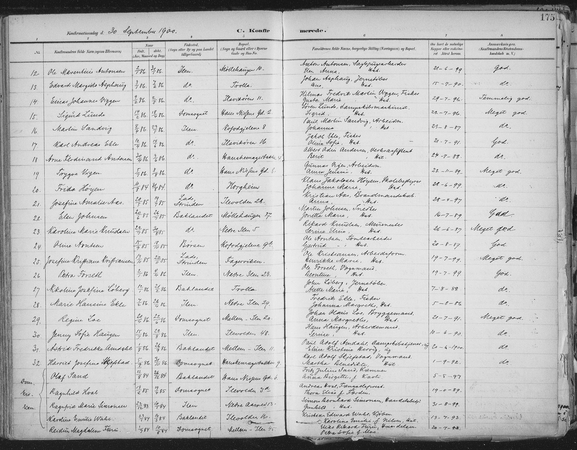 Ministerialprotokoller, klokkerbøker og fødselsregistre - Sør-Trøndelag, SAT/A-1456/603/L0167: Parish register (official) no. 603A06, 1896-1932, p. 175