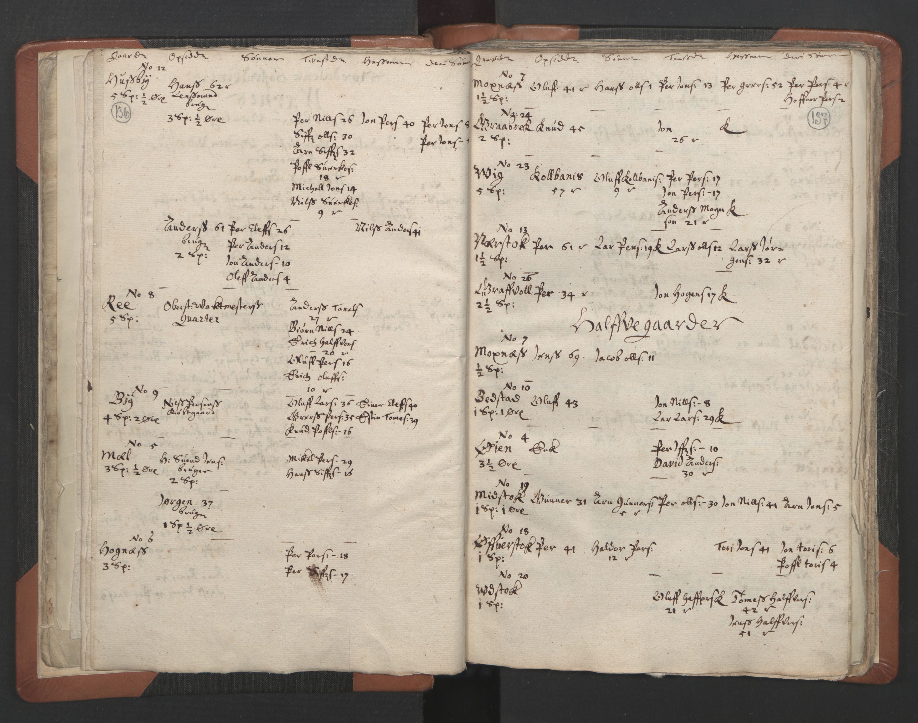 RA, Vicar's Census 1664-1666, no. 32: Innherad deanery, 1664-1666, p. 136-137