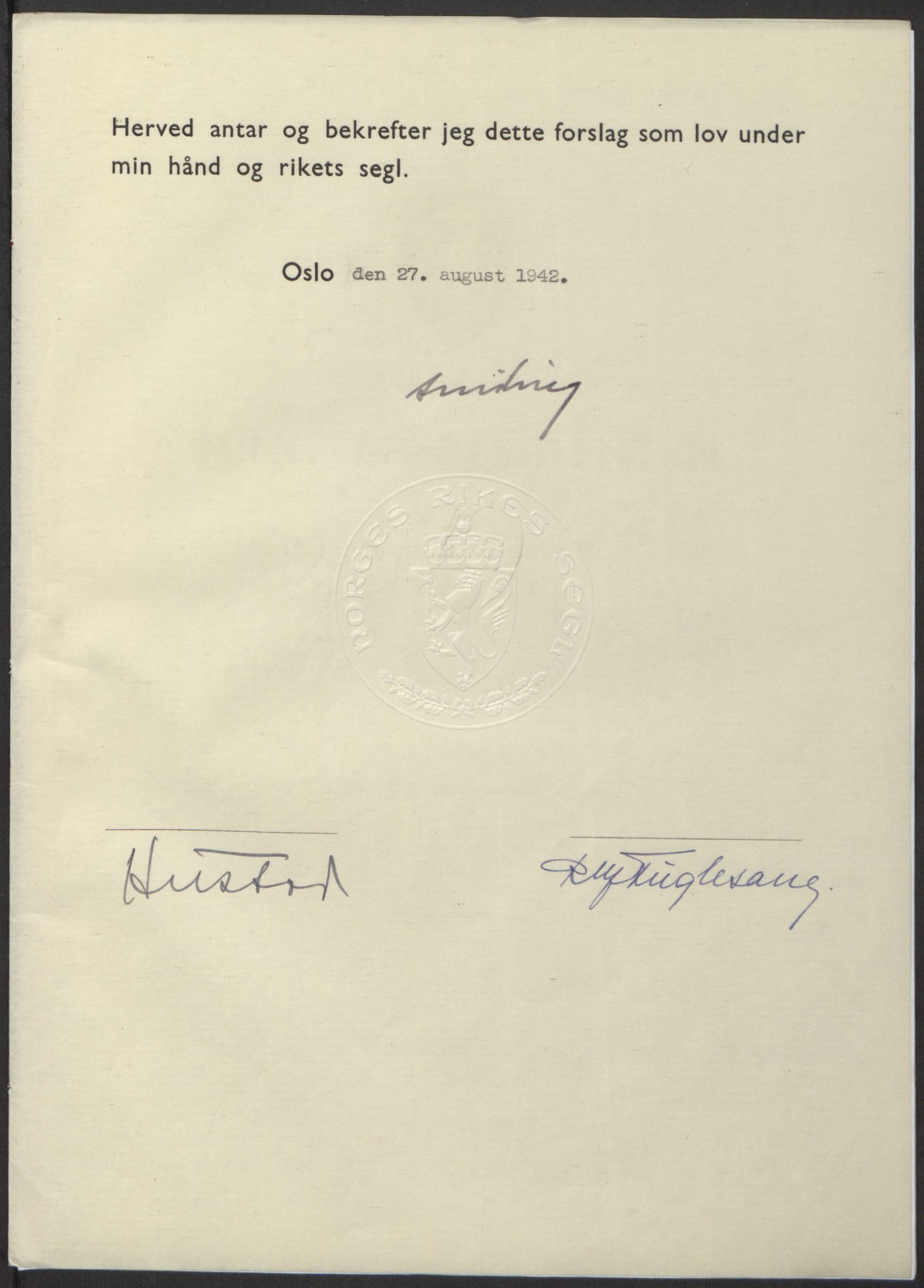 NS-administrasjonen 1940-1945 (Statsrådsekretariatet, de kommisariske statsråder mm), RA/S-4279/D/Db/L0098: Lover II, 1942, p. 330