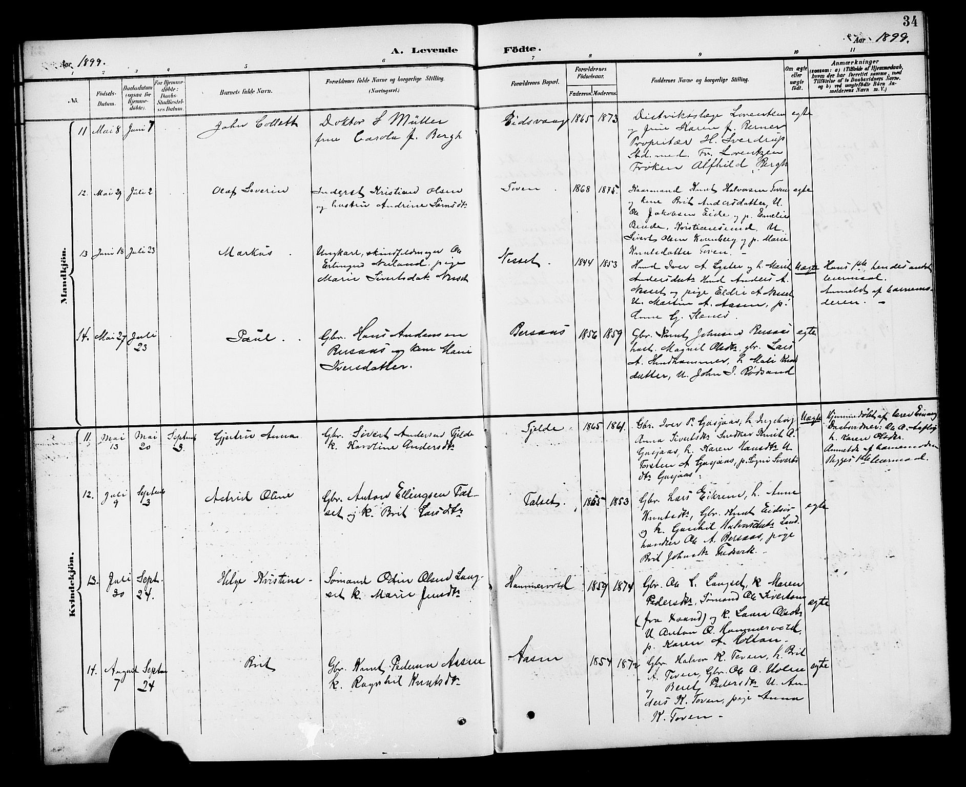 Ministerialprotokoller, klokkerbøker og fødselsregistre - Møre og Romsdal, AV/SAT-A-1454/551/L0632: Parish register (copy) no. 551C04, 1894-1920, p. 34