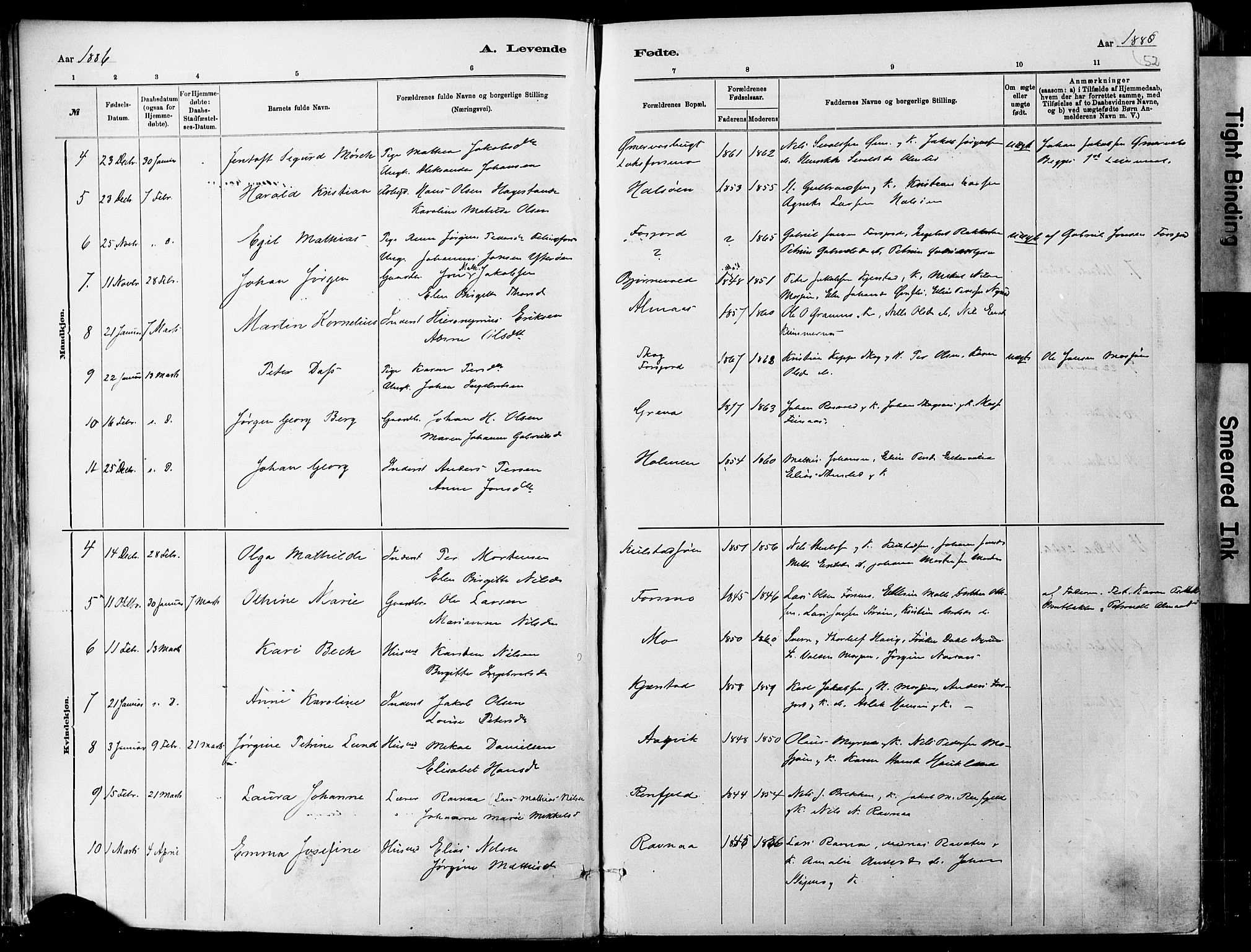 Ministerialprotokoller, klokkerbøker og fødselsregistre - Nordland, AV/SAT-A-1459/820/L0295: Parish register (official) no. 820A16, 1880-1896, p. 52