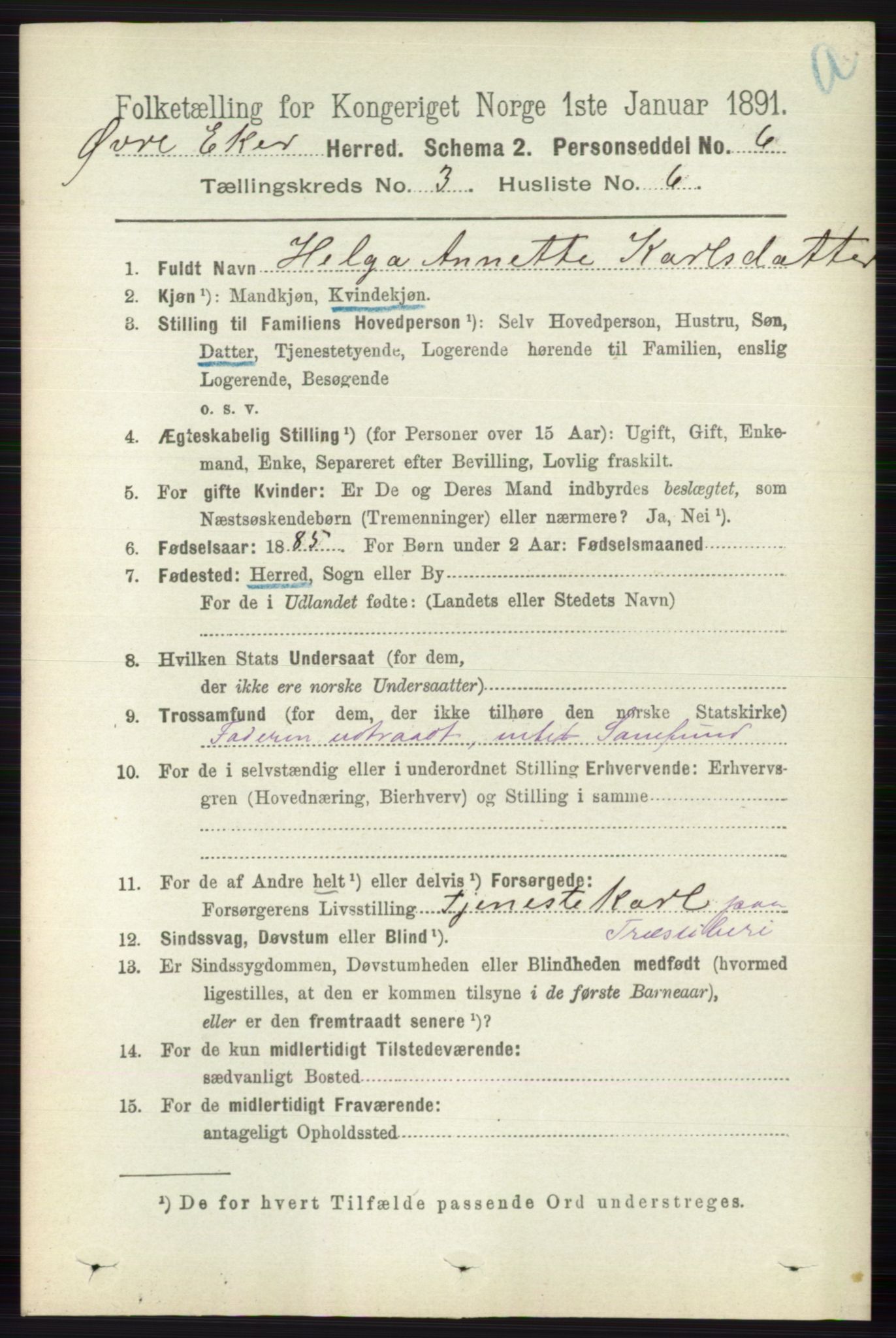 RA, 1891 census for 0624 Øvre Eiker, 1891, p. 1024