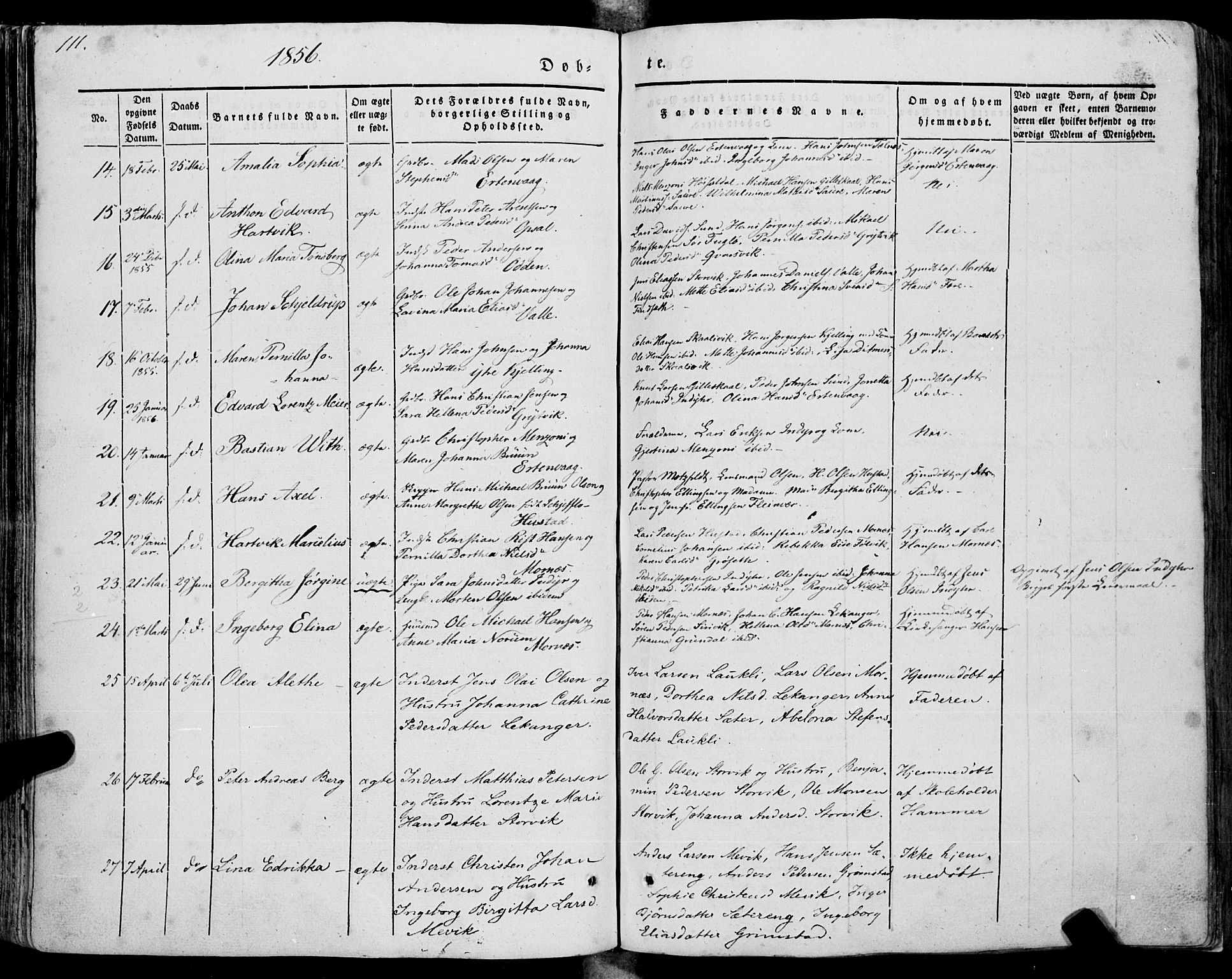 Ministerialprotokoller, klokkerbøker og fødselsregistre - Nordland, SAT/A-1459/805/L0097: Parish register (official) no. 805A04, 1837-1861, p. 111