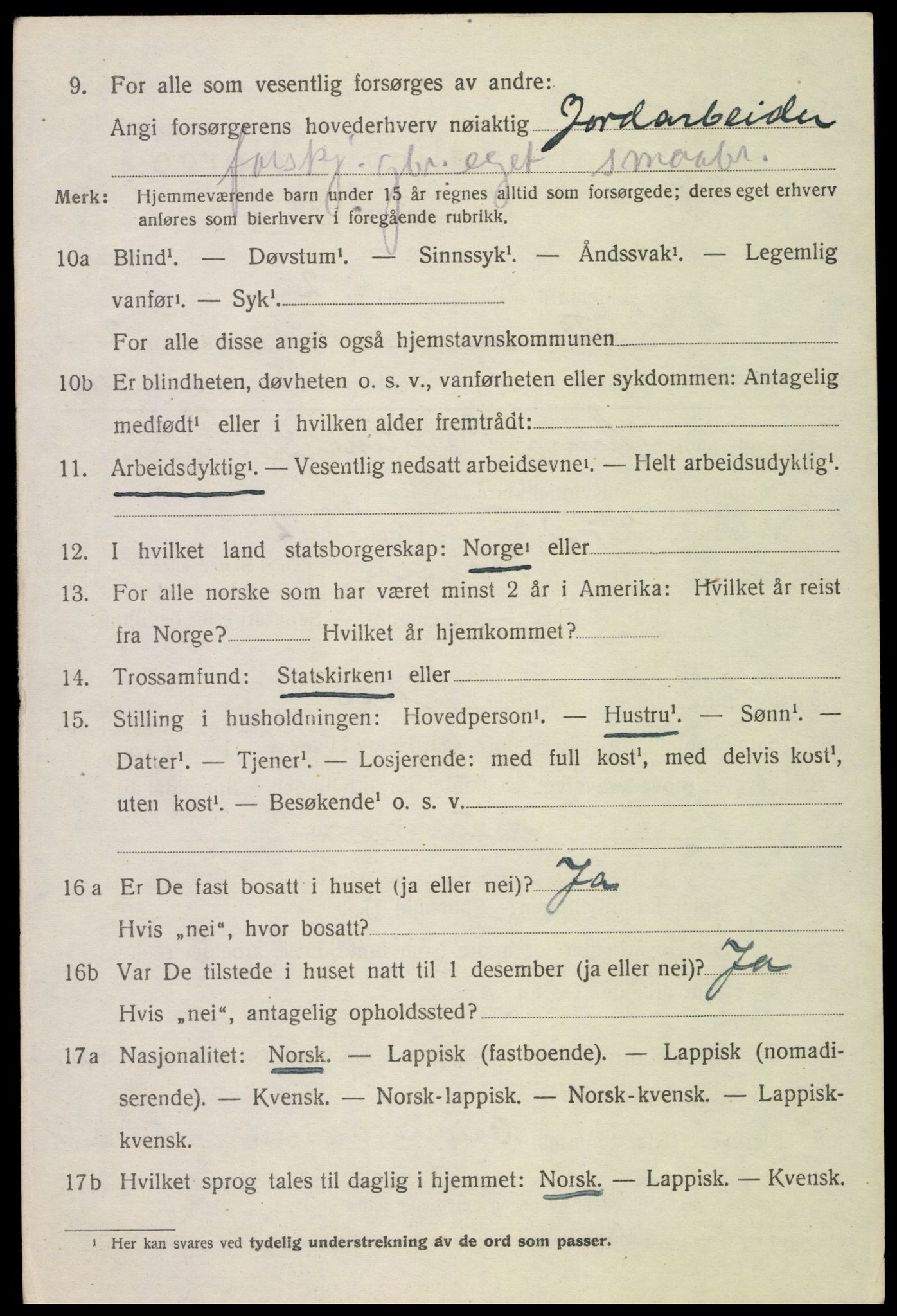 SAT, 1920 census for Sortland, 1920, p. 2773