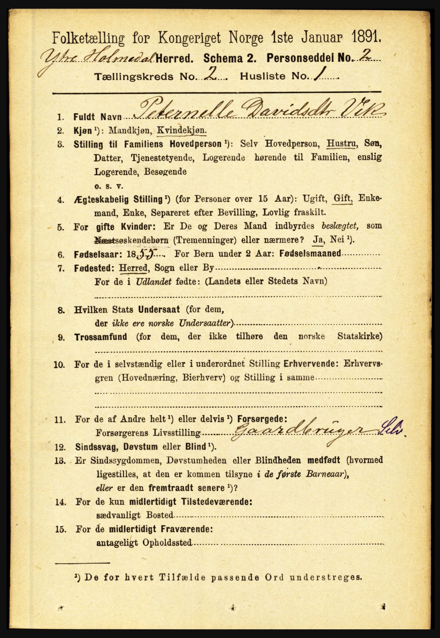 RA, 1891 census for 1429 Ytre Holmedal, 1891, p. 302