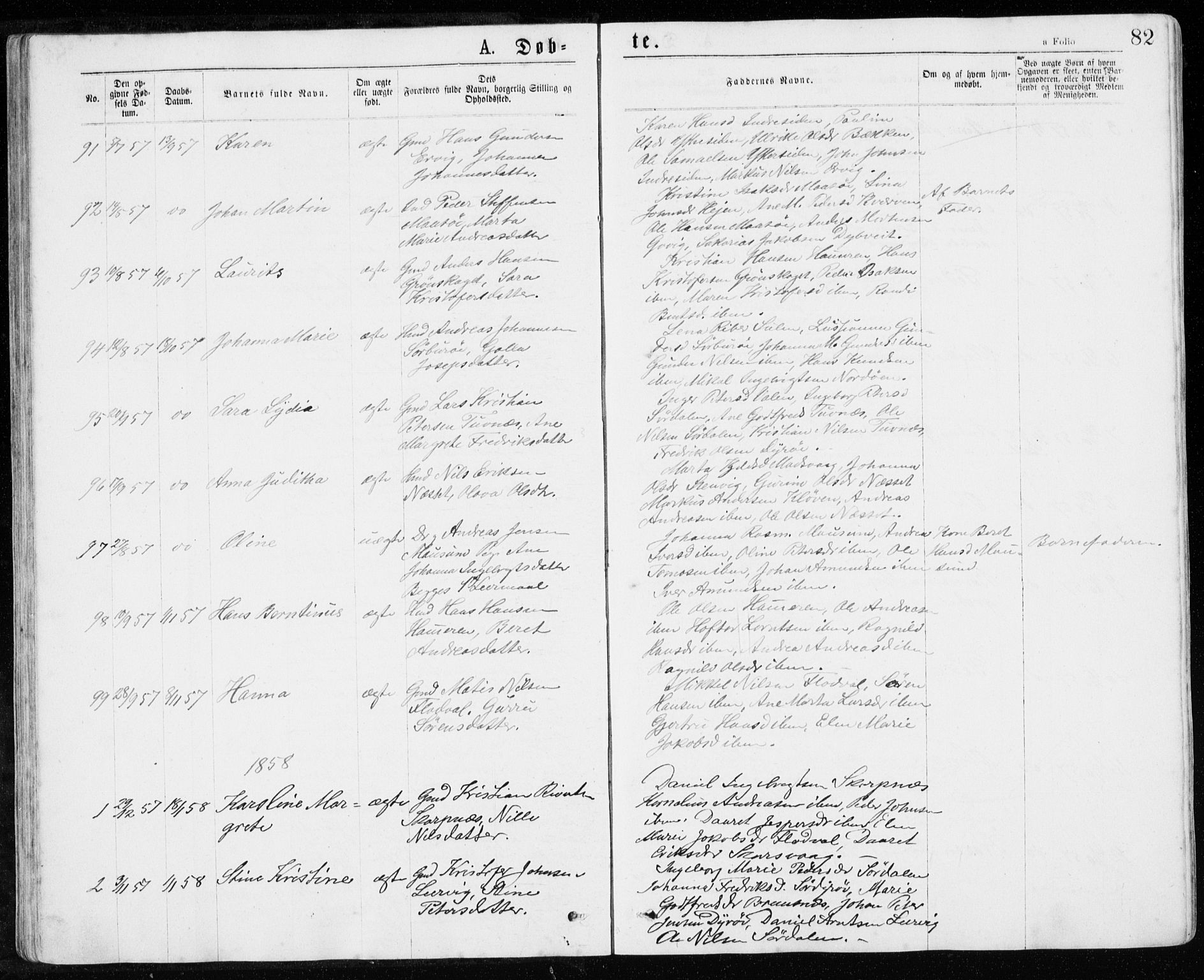 Ministerialprotokoller, klokkerbøker og fødselsregistre - Sør-Trøndelag, SAT/A-1456/640/L0576: Parish register (official) no. 640A01, 1846-1876, p. 82