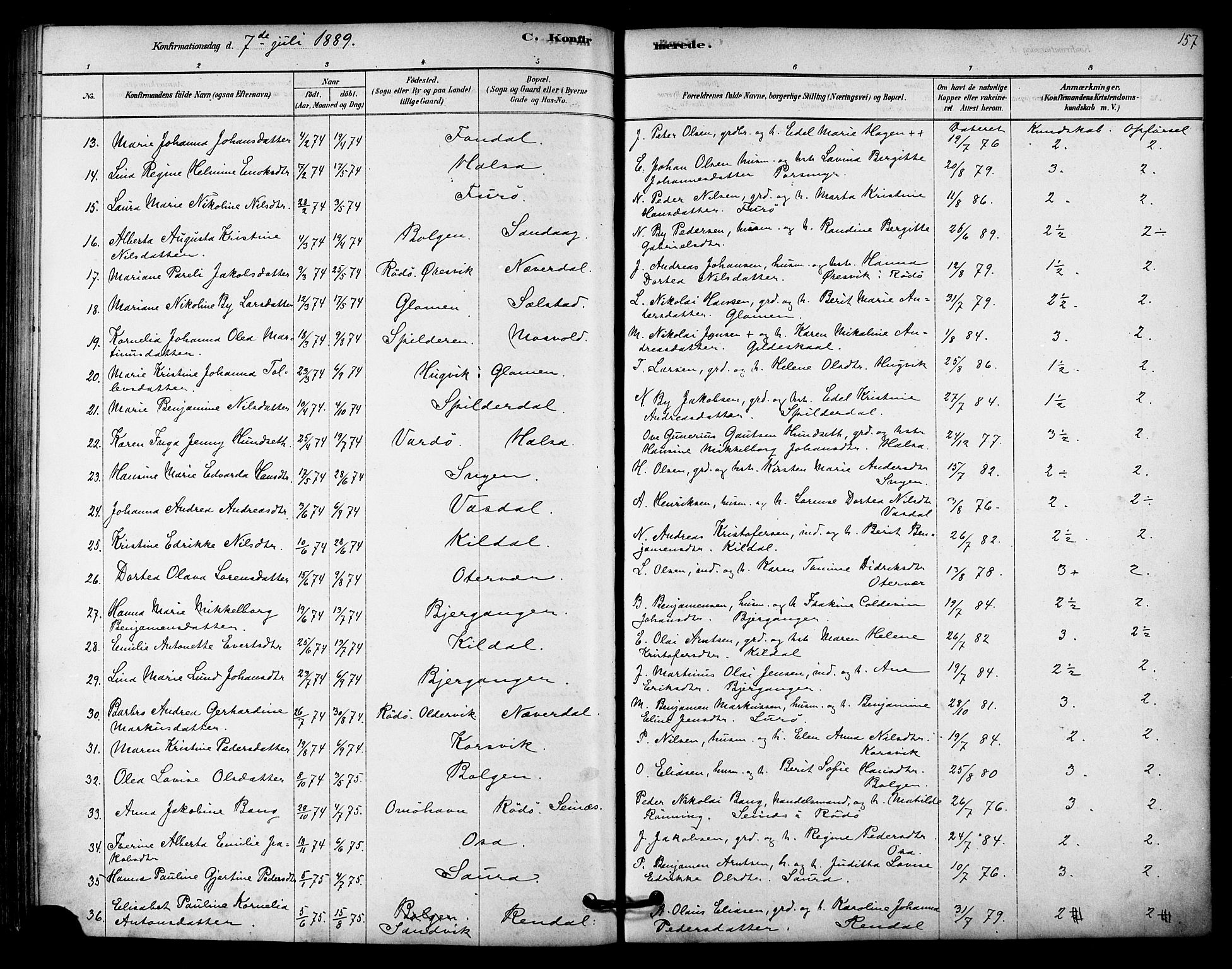 Ministerialprotokoller, klokkerbøker og fødselsregistre - Nordland, AV/SAT-A-1459/843/L0626: Parish register (official) no. 843A01, 1878-1907, p. 157