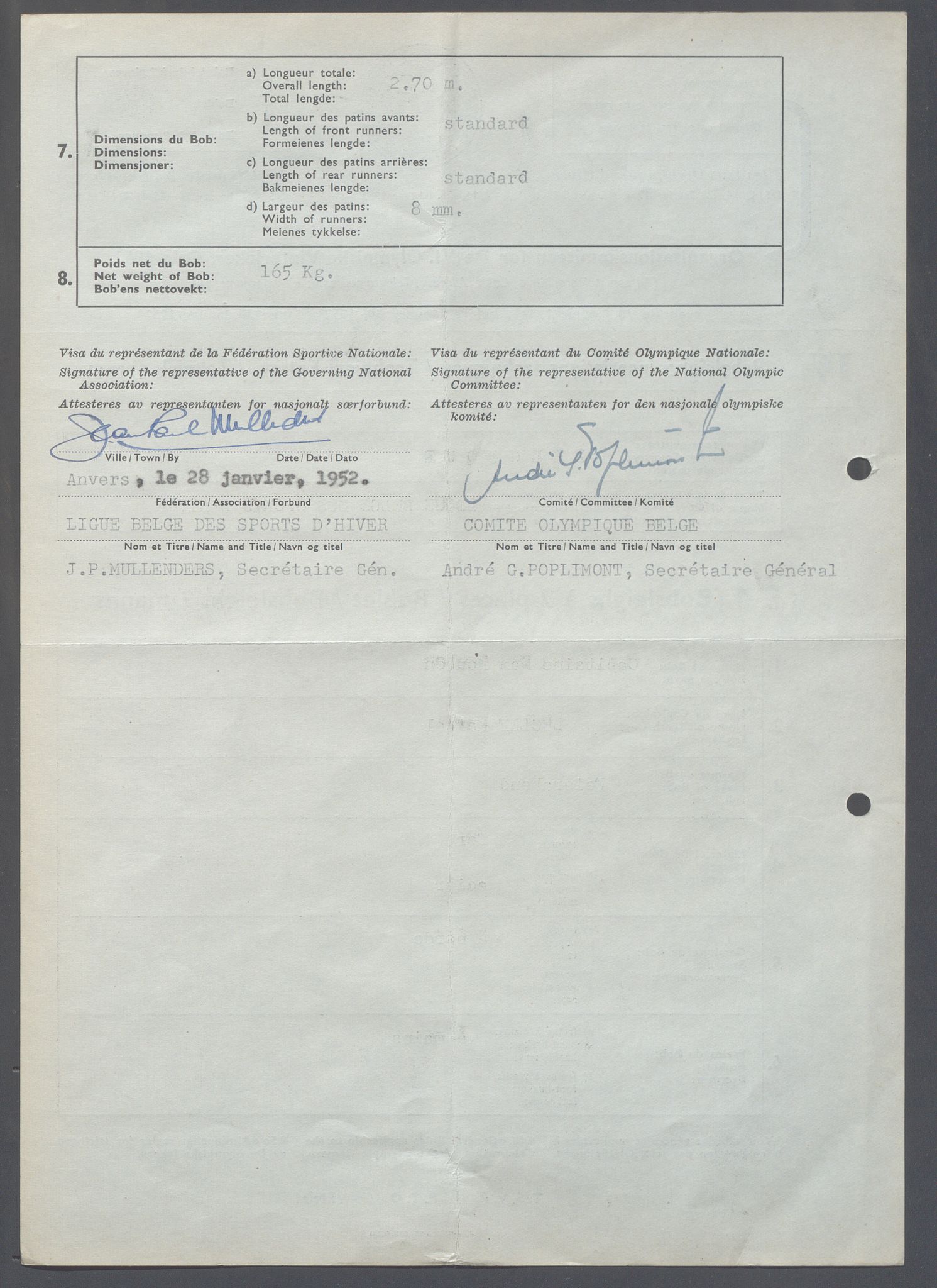 Organisasjonskomiteen for de VI. olympiske vinterleker, OBA/A-20130/H/Ha, 1951-1952, p. 1389