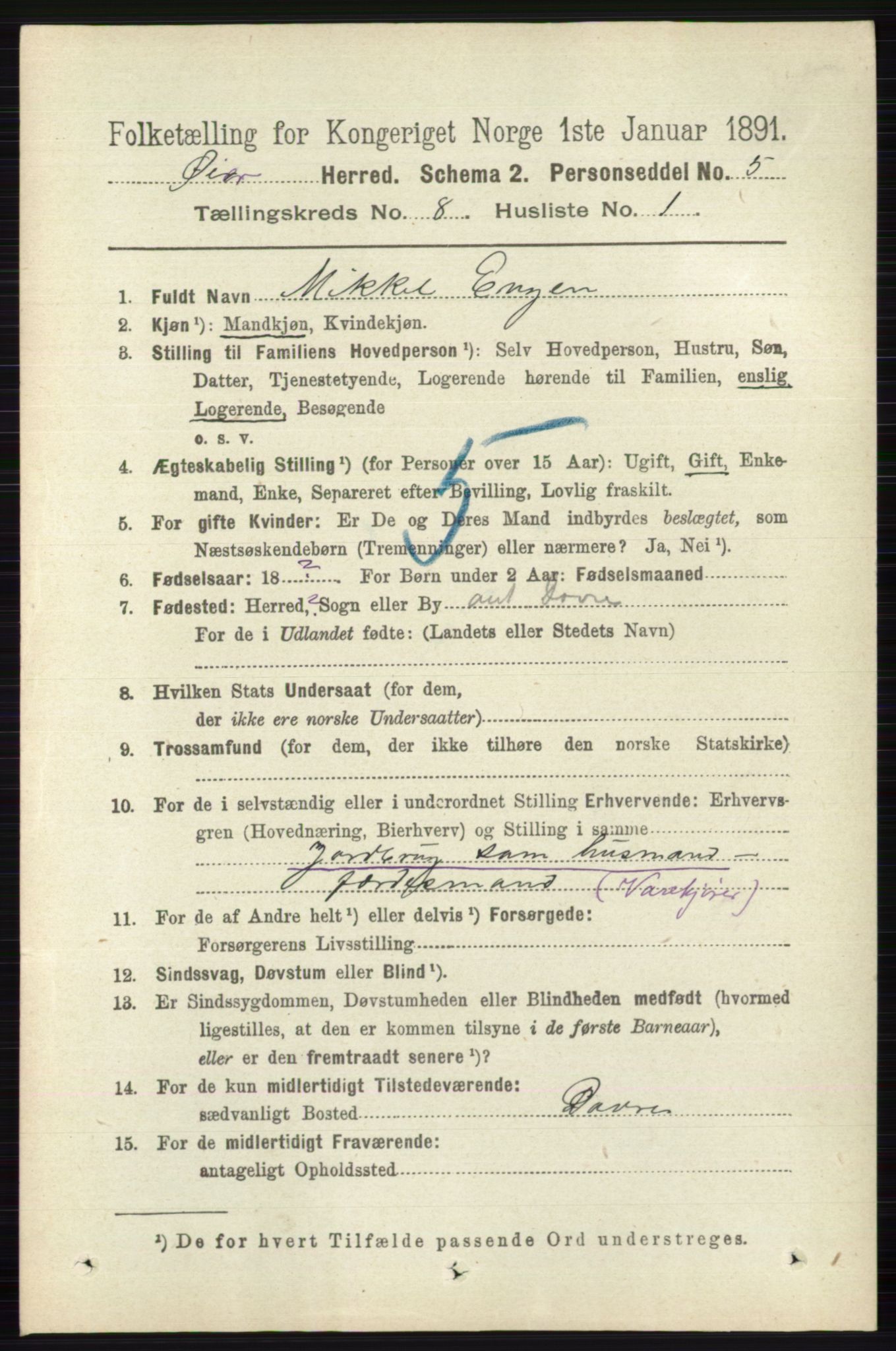 RA, 1891 census for 0521 Øyer, 1891, p. 2720