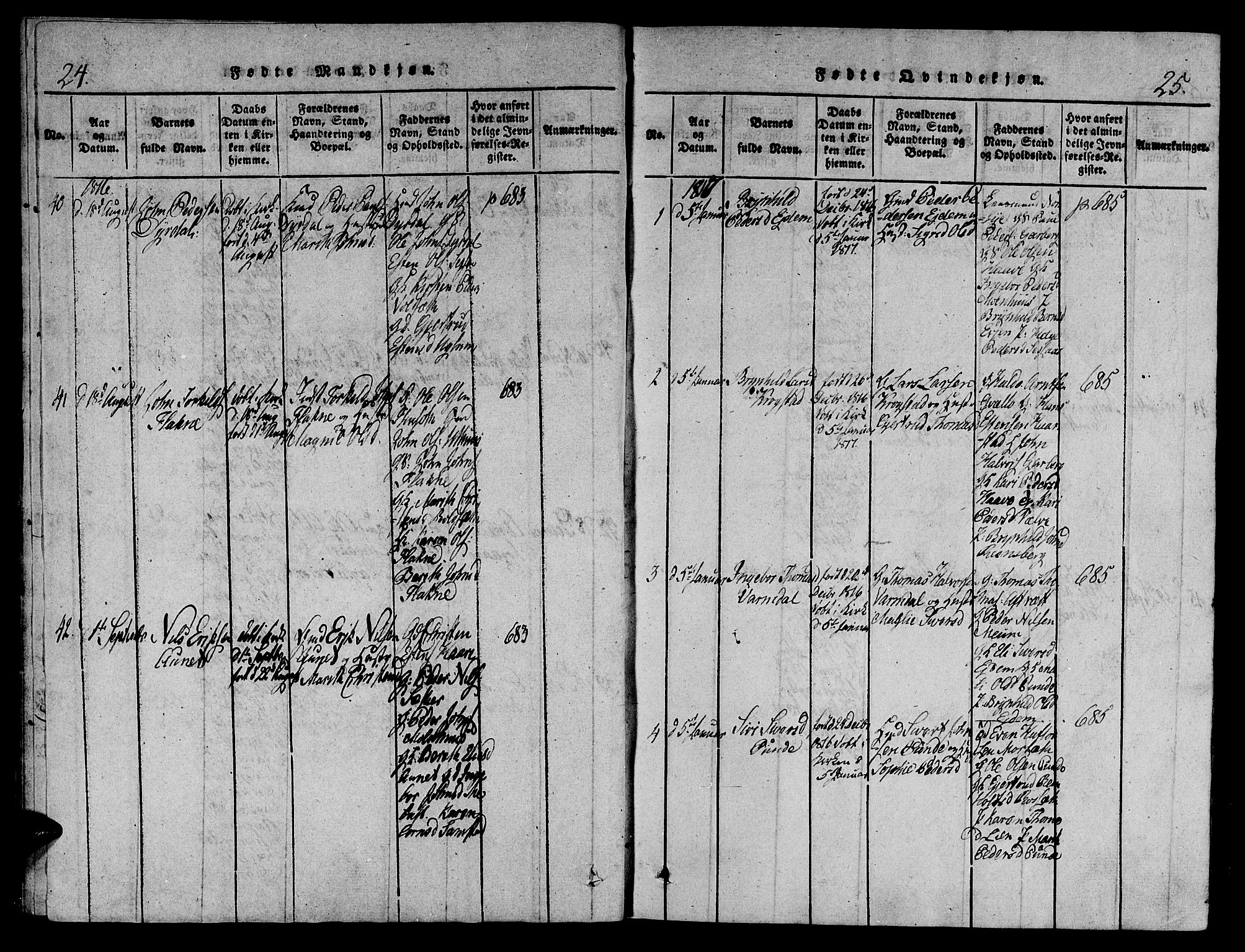Ministerialprotokoller, klokkerbøker og fødselsregistre - Sør-Trøndelag, SAT/A-1456/695/L1141: Parish register (official) no. 695A04 /1, 1816-1824, p. 24-25