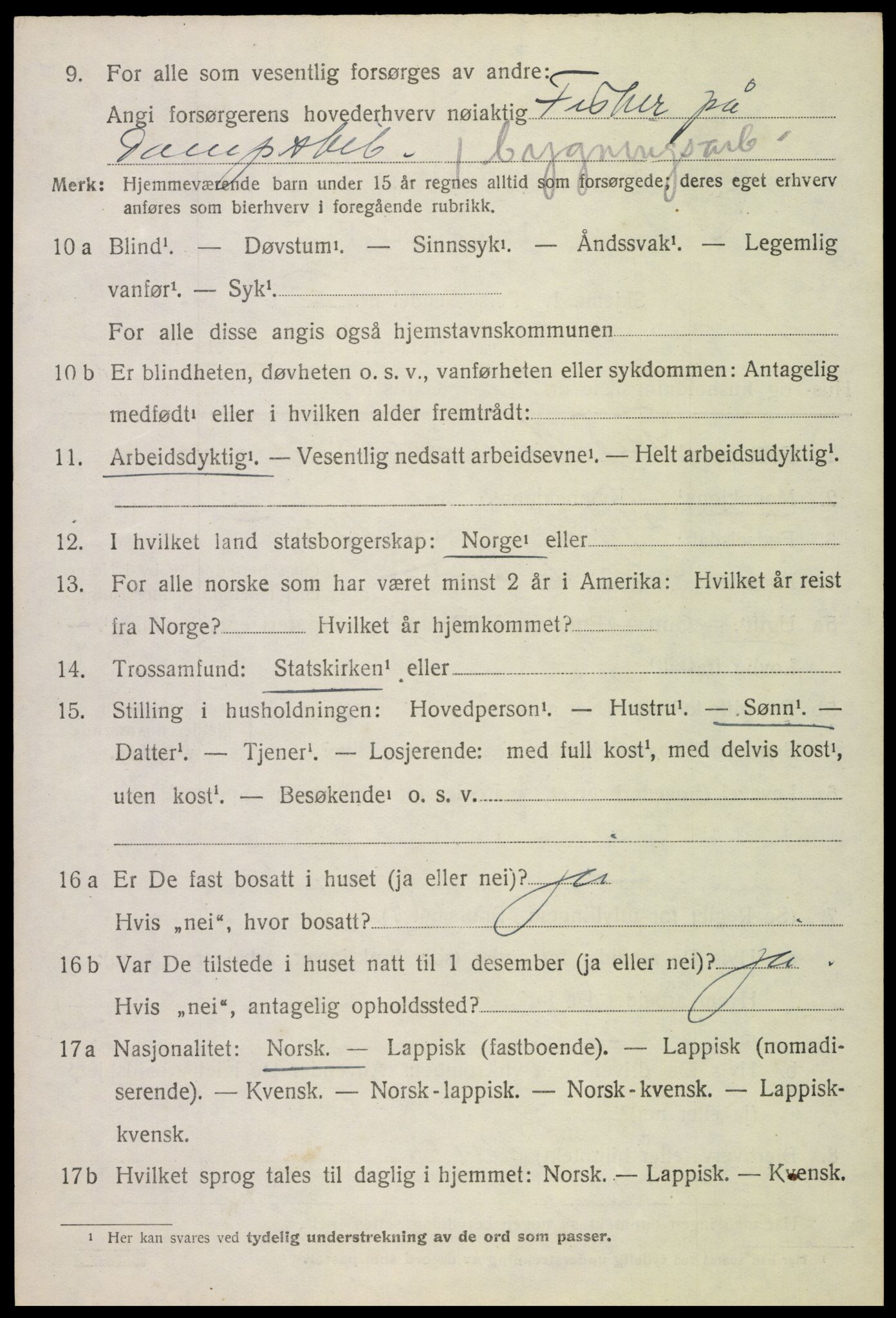 SAT, 1920 census for Sortland, 1920, p. 4213