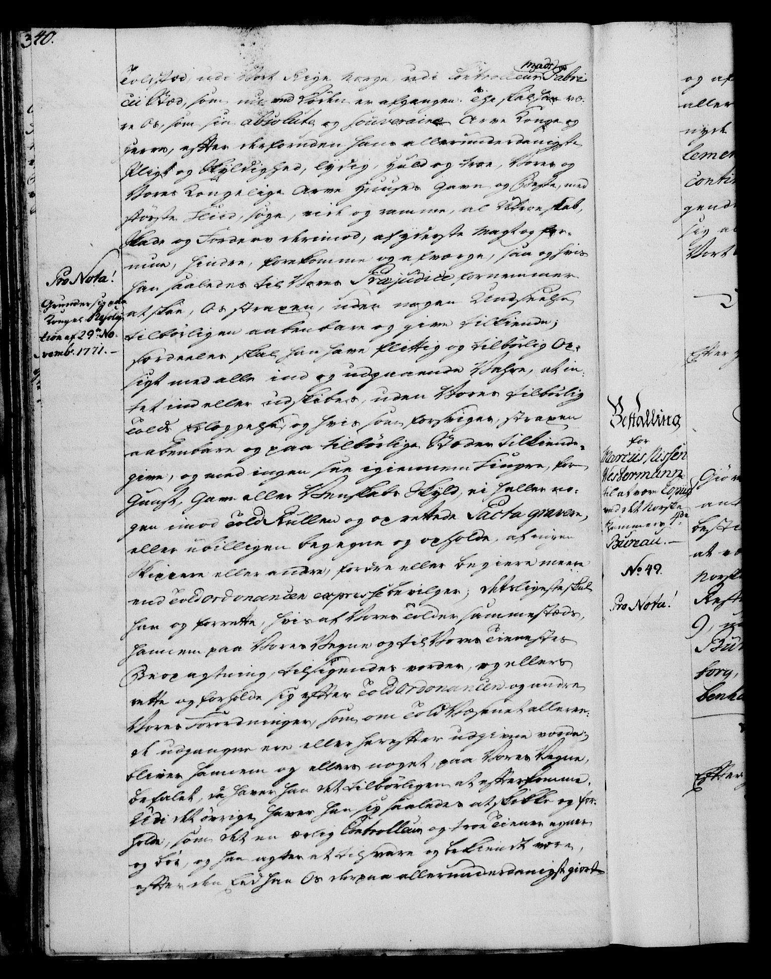 Rentekammeret, Kammerkanselliet, RA/EA-3111/G/Gg/Gge/L0005: Norsk bestallingsprotokoll med register (merket RK 53.29), 1771-1773, p. 40