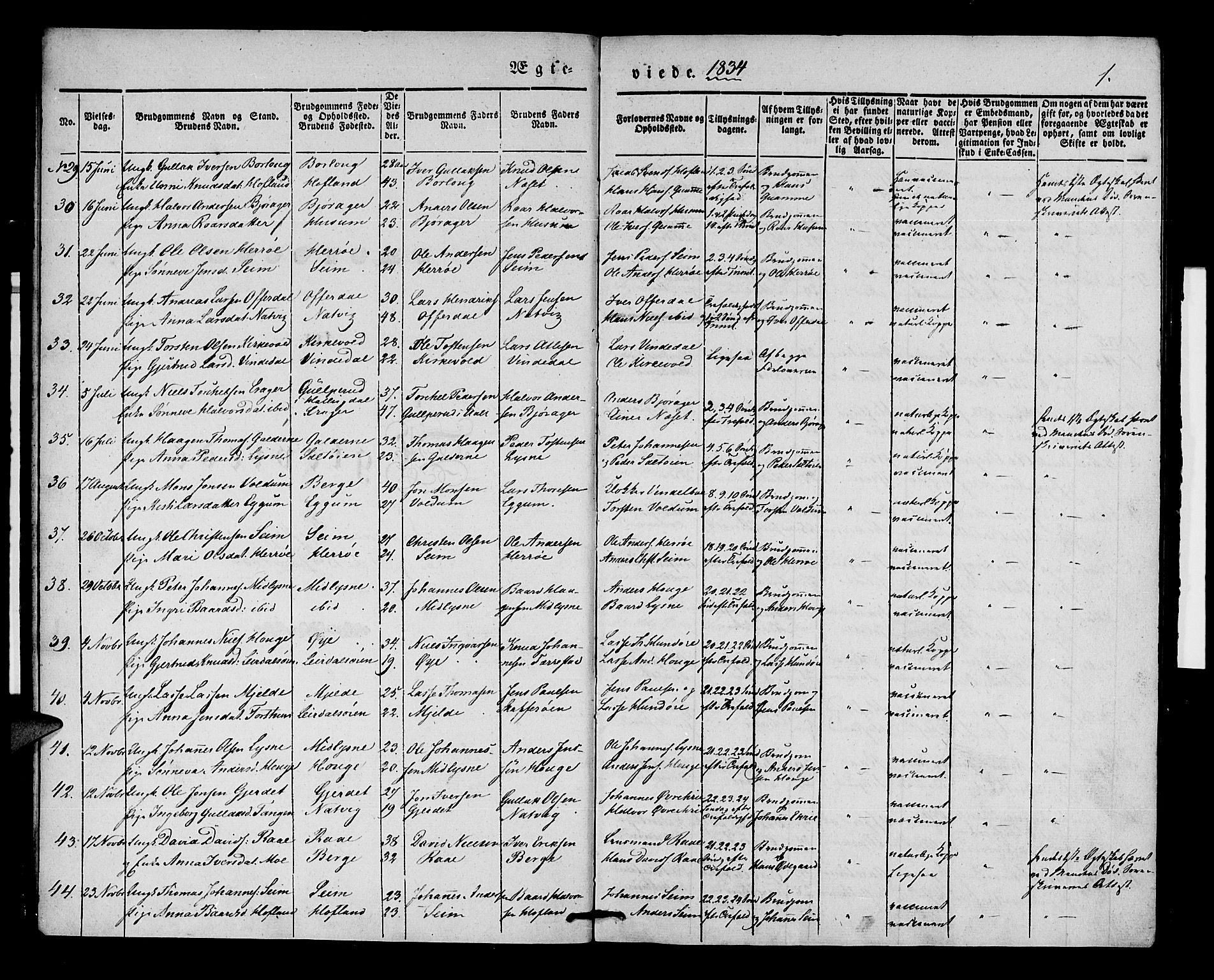 Lærdal sokneprestembete, SAB/A-81201: Parish register (official) no. A 8, 1834-1853, p. 1