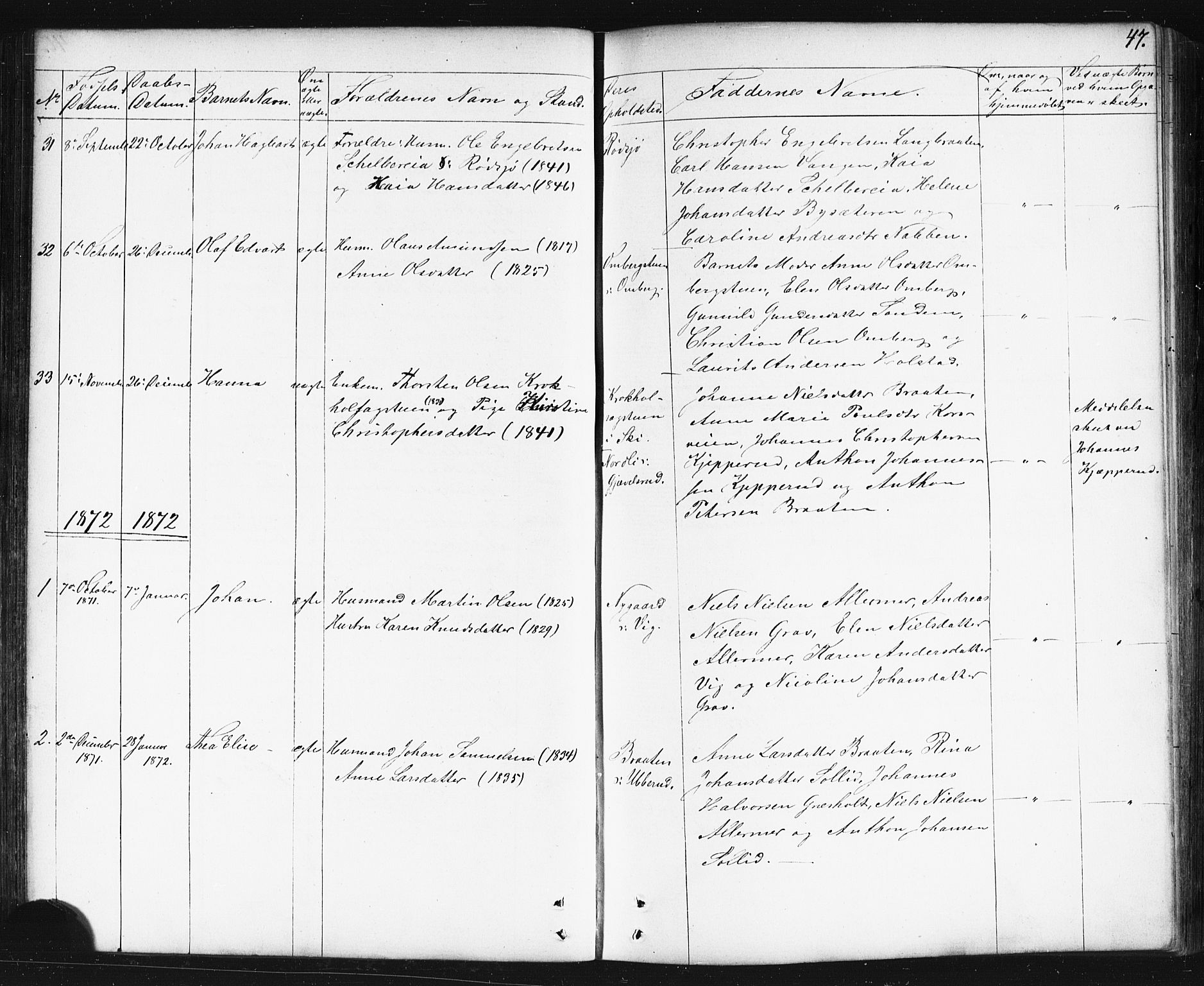 Enebakk prestekontor Kirkebøker, SAO/A-10171c/G/Gb/L0001: Parish register (copy) no. II 1, 1859-1890, p. 47