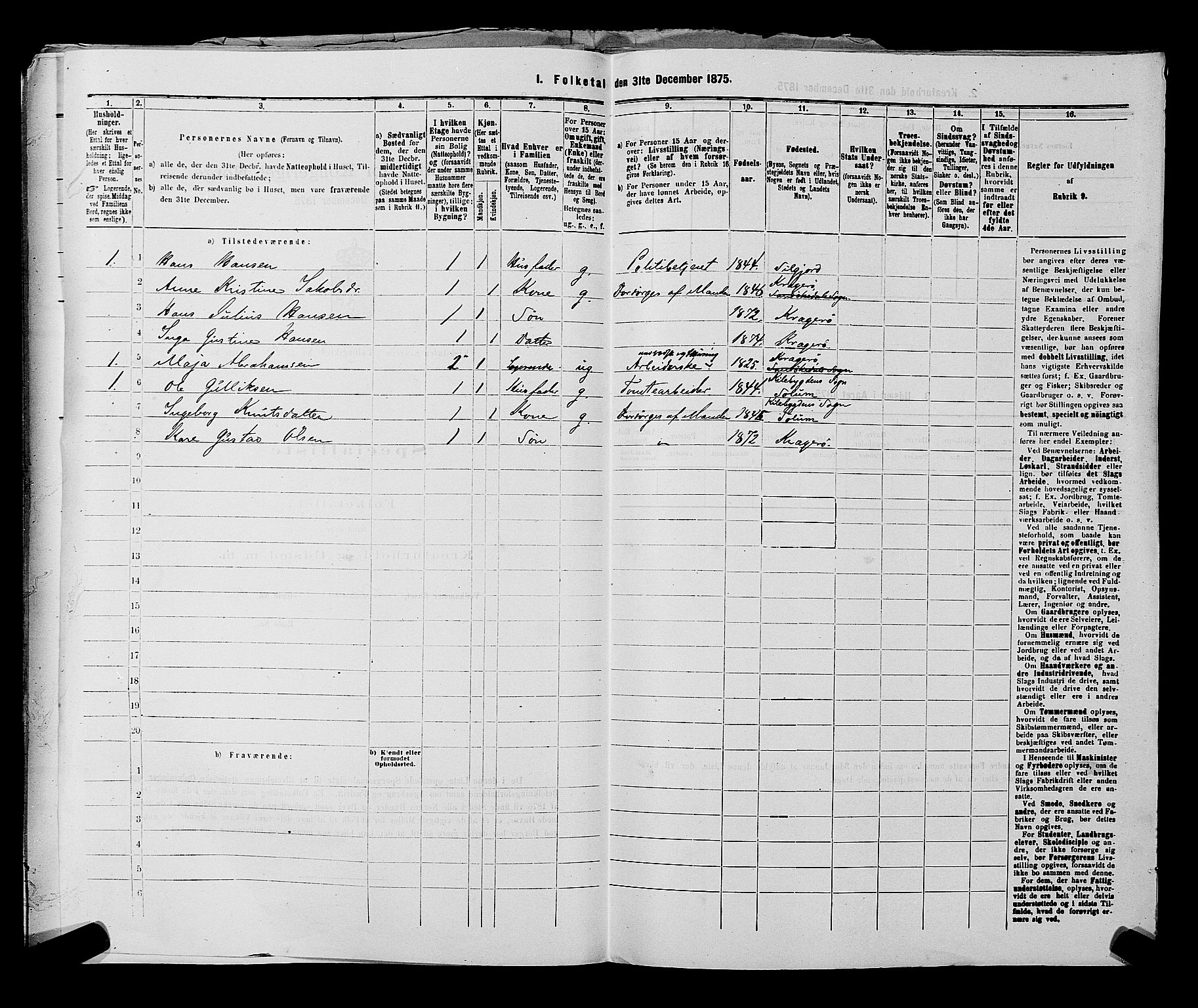 SAKO, 1875 census for 0801P Kragerø, 1875, p. 846